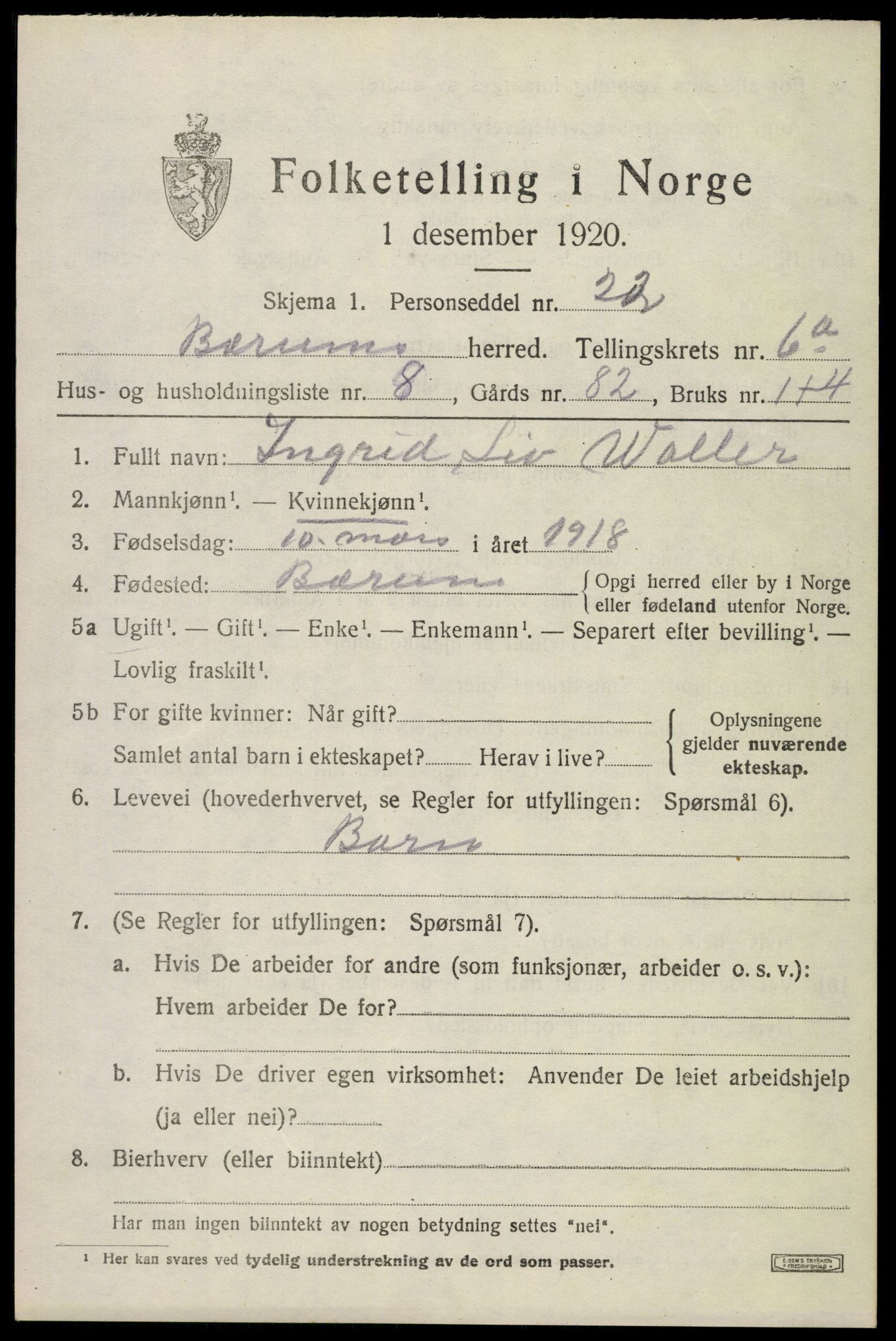 SAO, Folketelling 1920 for 0219 Bærum herred, 1920, s. 12386
