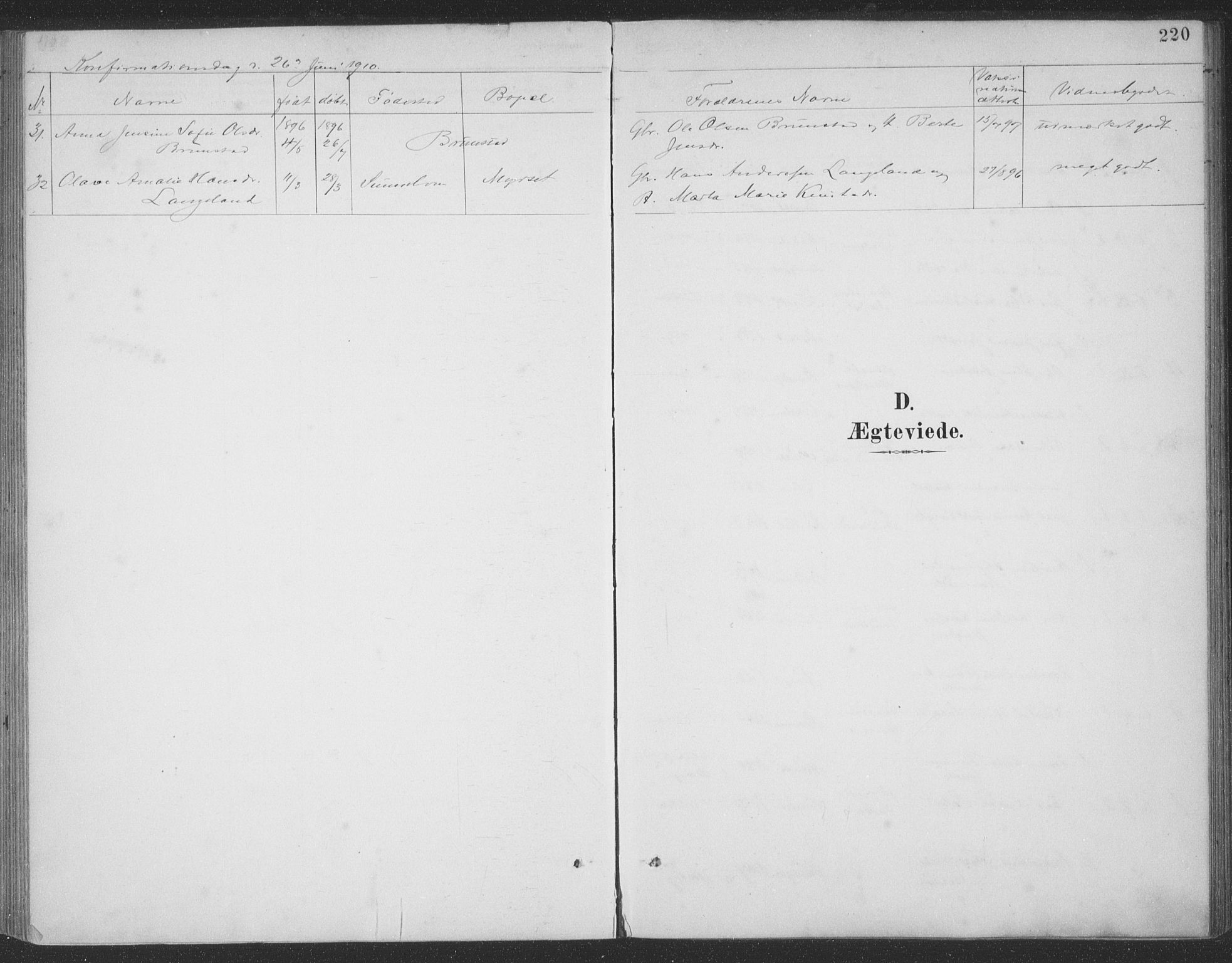 Ministerialprotokoller, klokkerbøker og fødselsregistre - Møre og Romsdal, AV/SAT-A-1454/523/L0335: Ministerialbok nr. 523A02, 1891-1911, s. 220