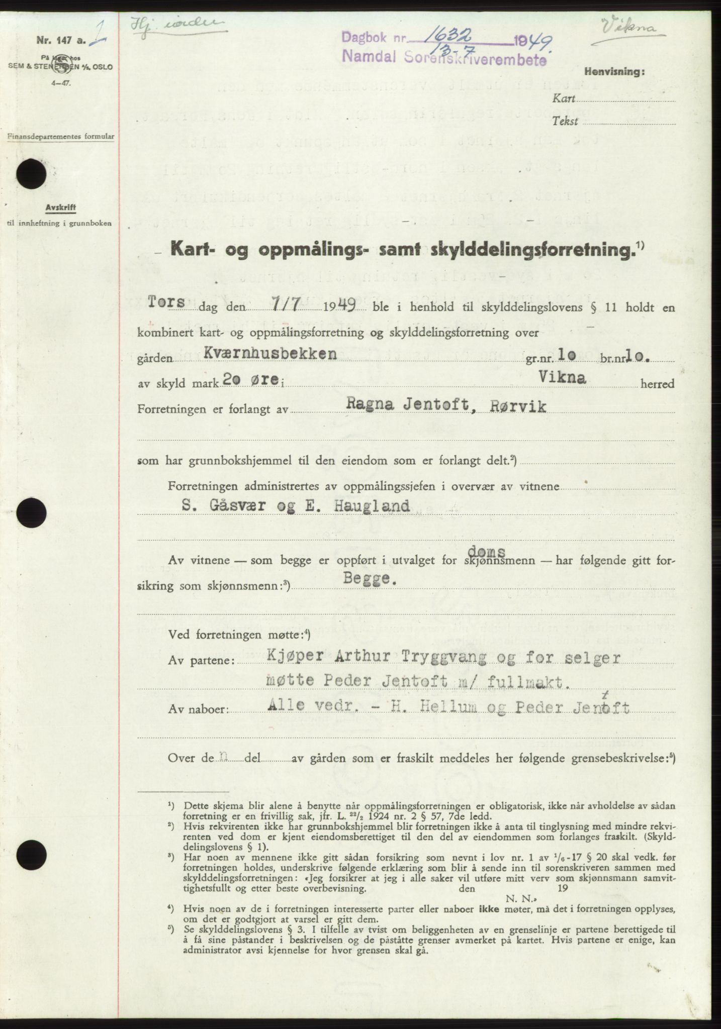 Namdal sorenskriveri, SAT/A-4133/1/2/2C: Pantebok nr. -, 1949-1949, Dagboknr: 1632/1949