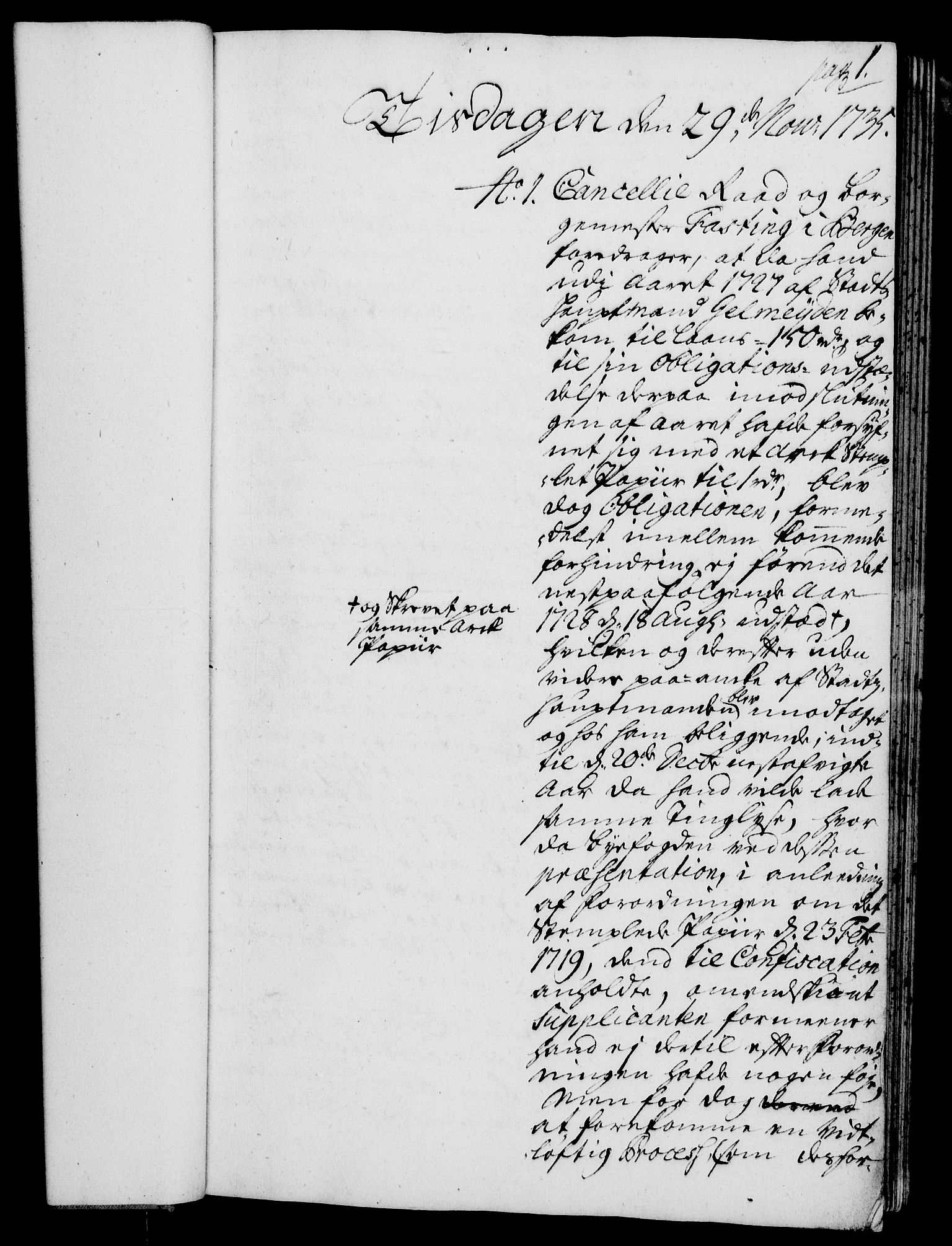 Rentekammeret, Kammerkanselliet, RA/EA-3111/G/Gh/Gha/L0018: Norsk ekstraktmemorialprotokoll (merket RK 53.63), 1735-1736, s. 1