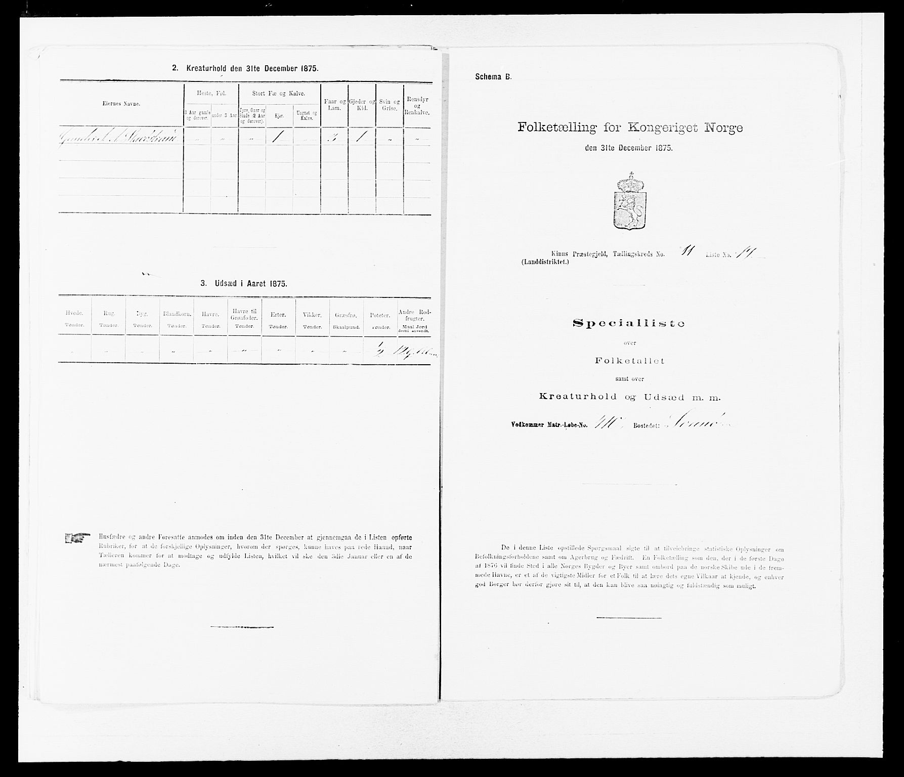 SAB, Folketelling 1875 for 1437L Kinn prestegjeld, Kinn sokn og Svanøy sokn, 1875, s. 1189