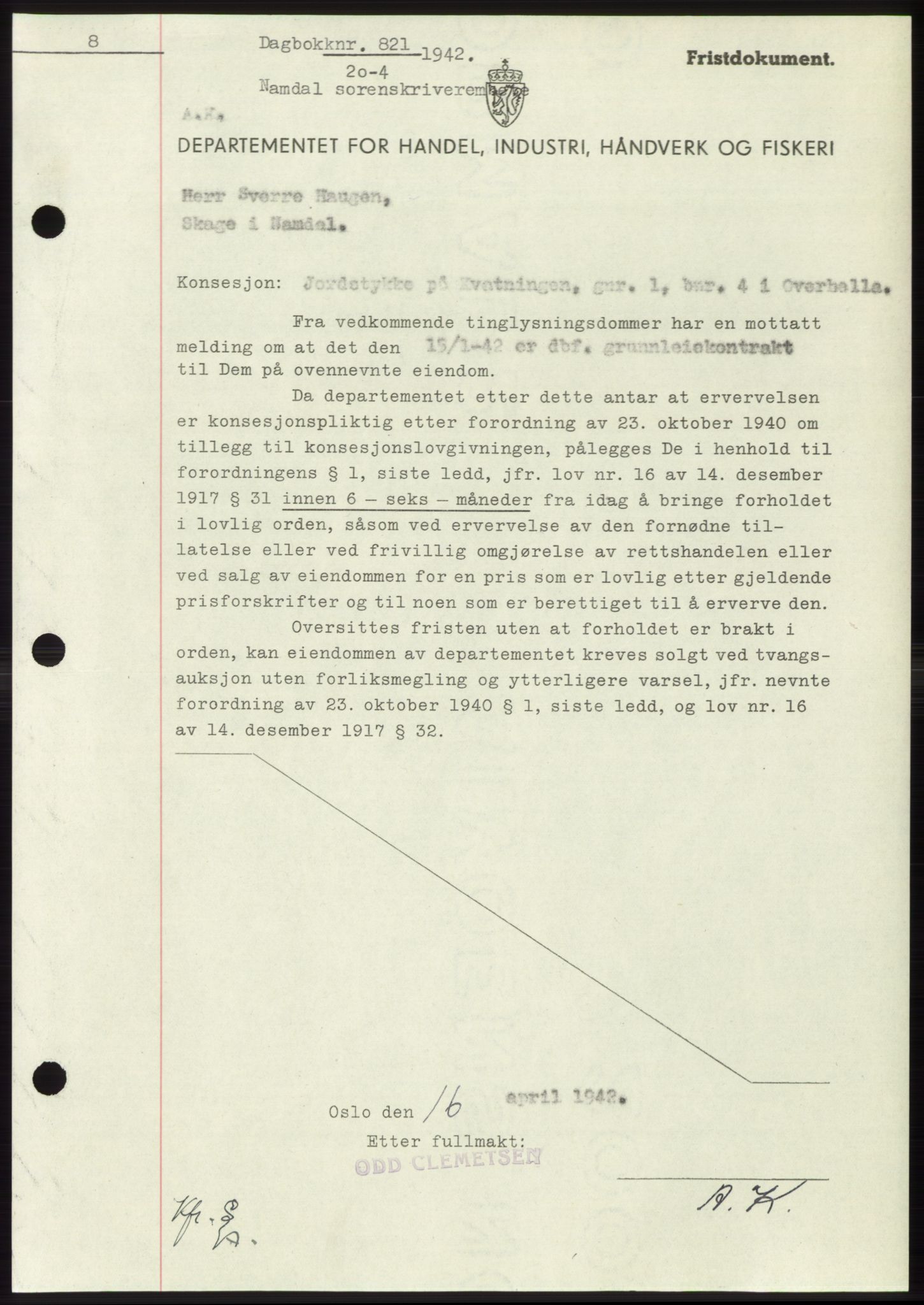 Namdal sorenskriveri, SAT/A-4133/1/2/2C: Pantebok nr. -, 1941-1942, Dagboknr: 821/1942