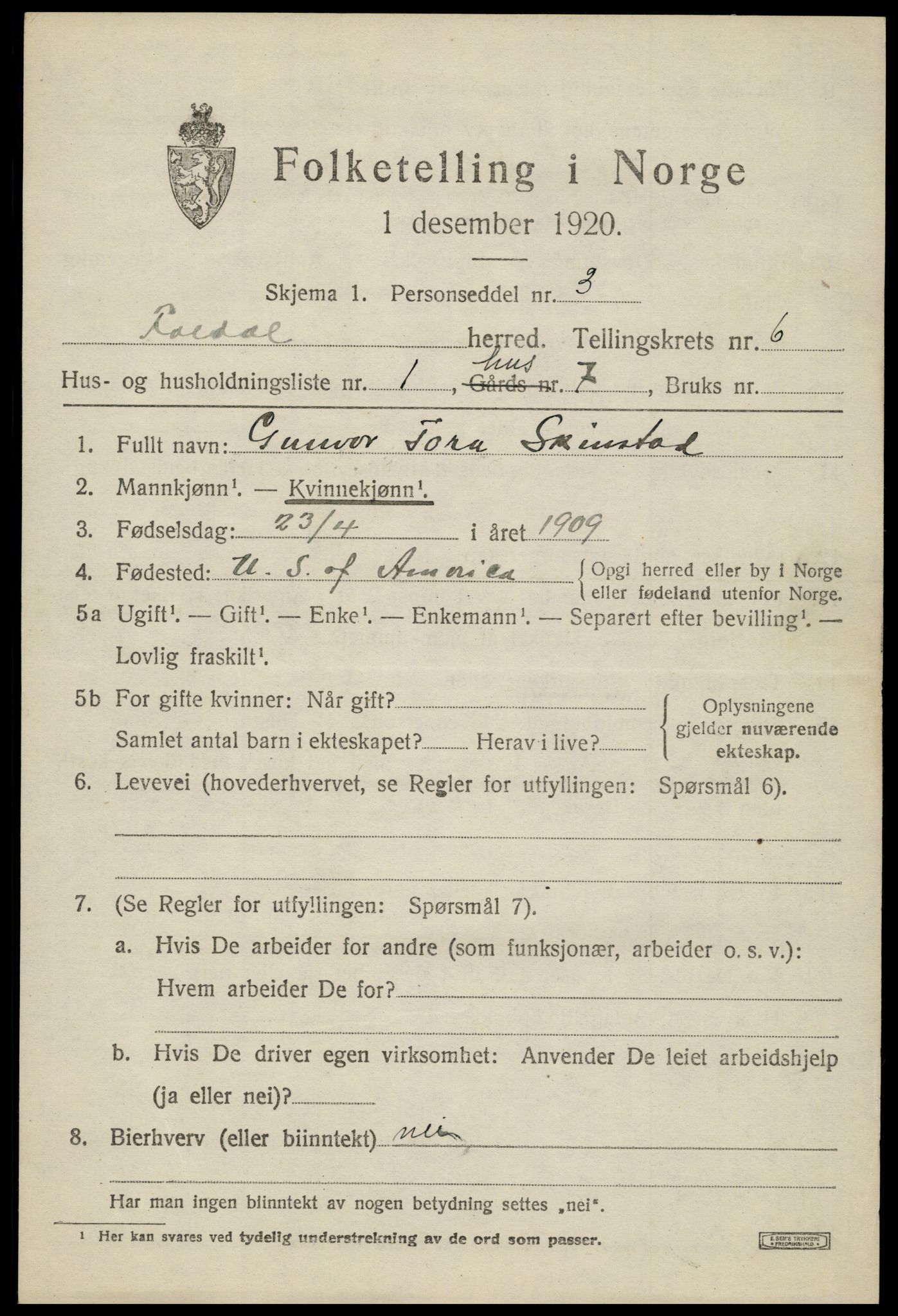 SAH, Folketelling 1920 for 0439 Folldal herred, 1920, s. 3137