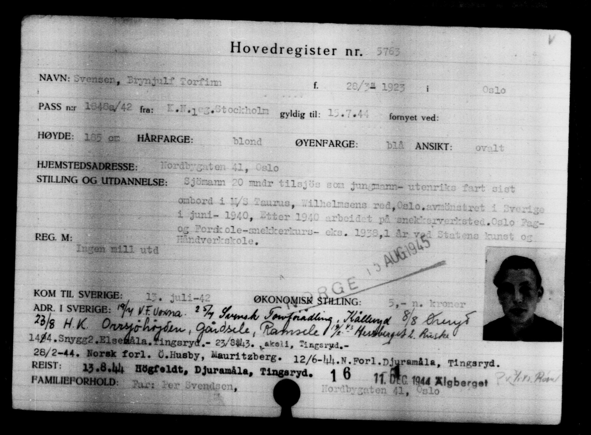 Utenriksstasjonene, Legasjonen i Stockholm, Flyktningkontoret, AV/RA-S-6753/V/Va/L0004: Kjesäterkartoteket, flyktninger med registreringsnr. 3496-6610, 1940-1945, s. 2627