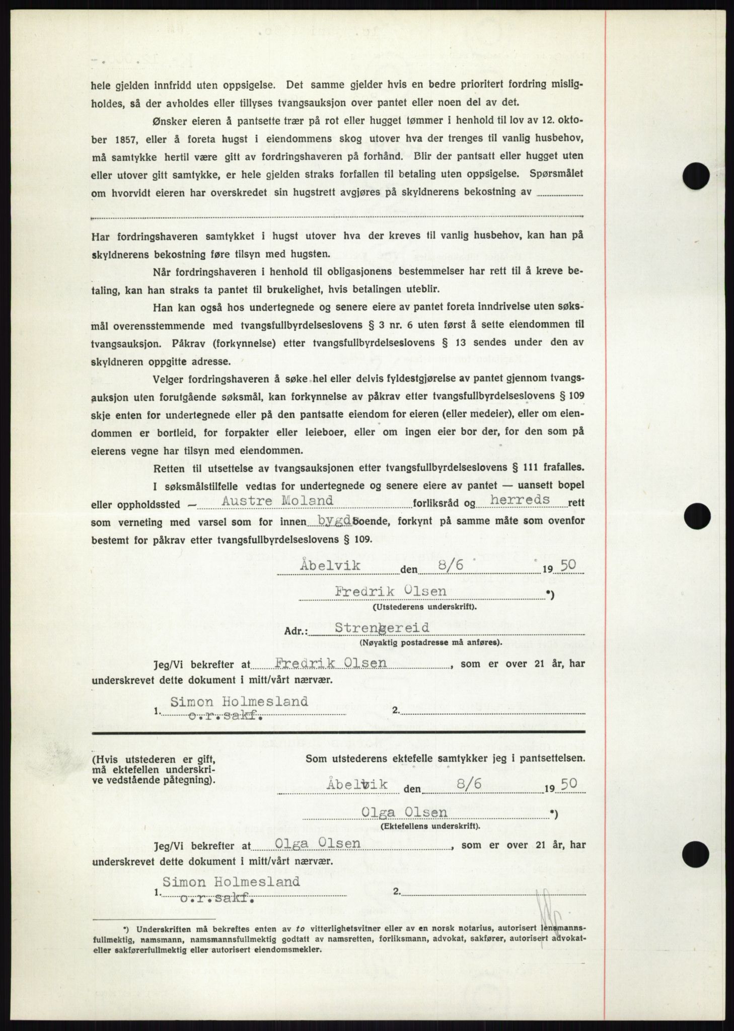 Nedenes sorenskriveri, AV/SAK-1221-0006/G/Gb/Gbb/L0007: Pantebok nr. B7, 1949-1950, Dagboknr: 803/1950