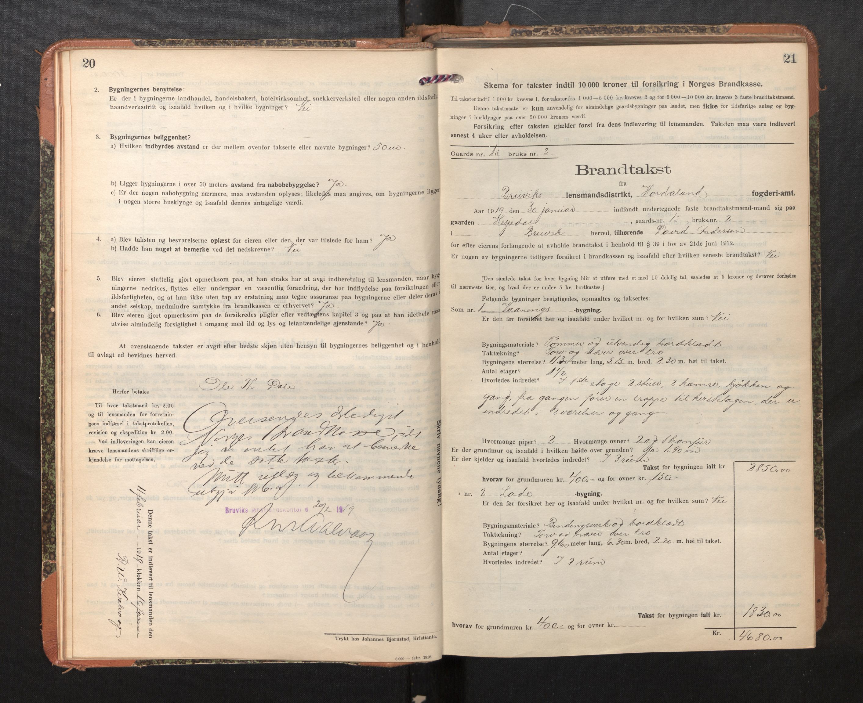 Lensmannen i Bruvik, AV/SAB-A-31301/0012/L0009: Branntakstprotokoll, skjematakst, 1918-1925, s. 20-21