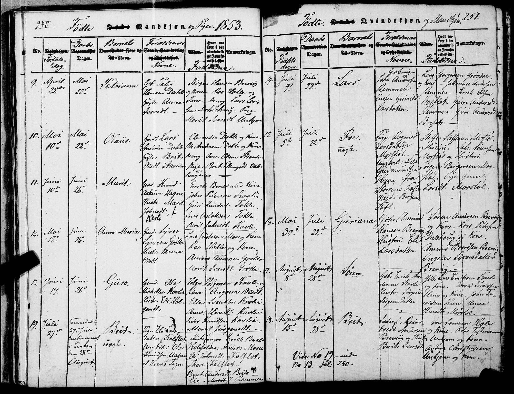 Ministerialprotokoller, klokkerbøker og fødselsregistre - Møre og Romsdal, AV/SAT-A-1454/545/L0585: Ministerialbok nr. 545A01, 1818-1853, s. 250-251
