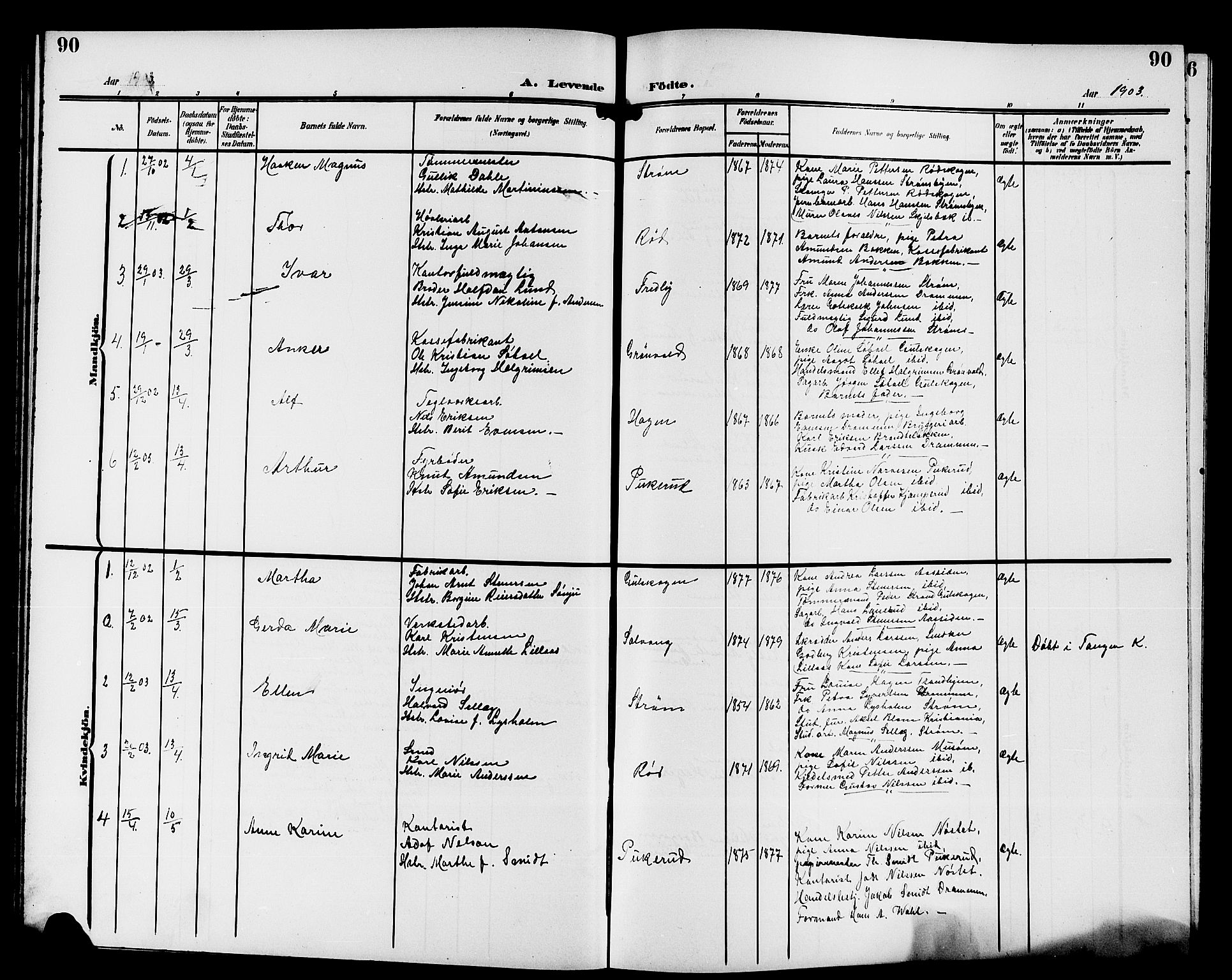 Strømsgodset kirkebøker, AV/SAKO-A-324/G/Ga/L0002: Klokkerbok nr. 2, 1885-1910, s. 90