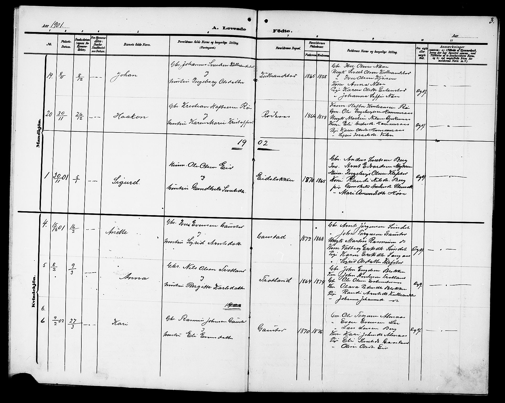 Ministerialprotokoller, klokkerbøker og fødselsregistre - Sør-Trøndelag, SAT/A-1456/694/L1133: Klokkerbok nr. 694C05, 1901-1914, s. 3