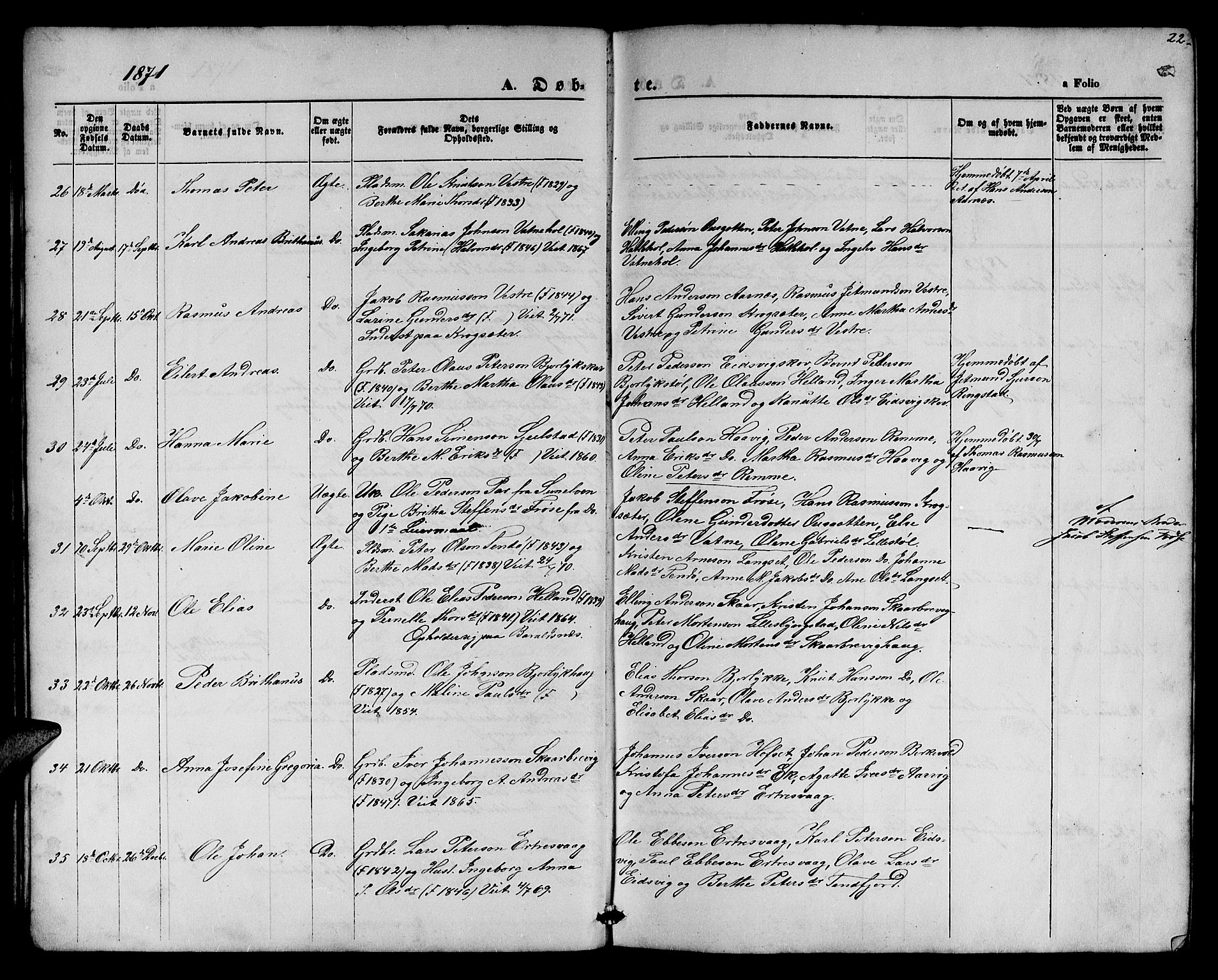 Ministerialprotokoller, klokkerbøker og fødselsregistre - Møre og Romsdal, AV/SAT-A-1454/525/L0375: Klokkerbok nr. 525C01, 1865-1879, s. 22