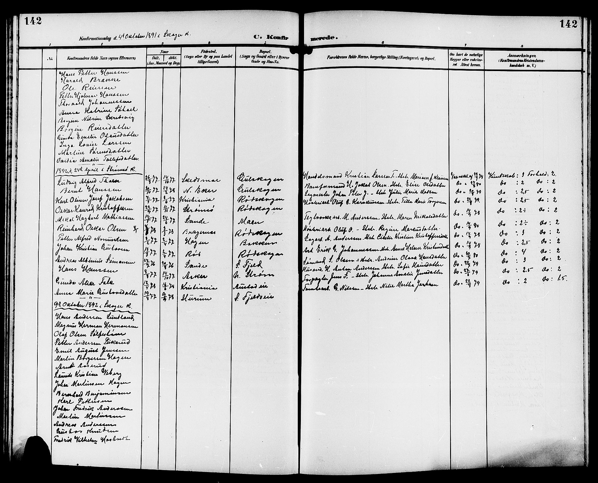 Strømsgodset kirkebøker, AV/SAKO-A-324/G/Ga/L0002: Klokkerbok nr. 2, 1885-1910, s. 142