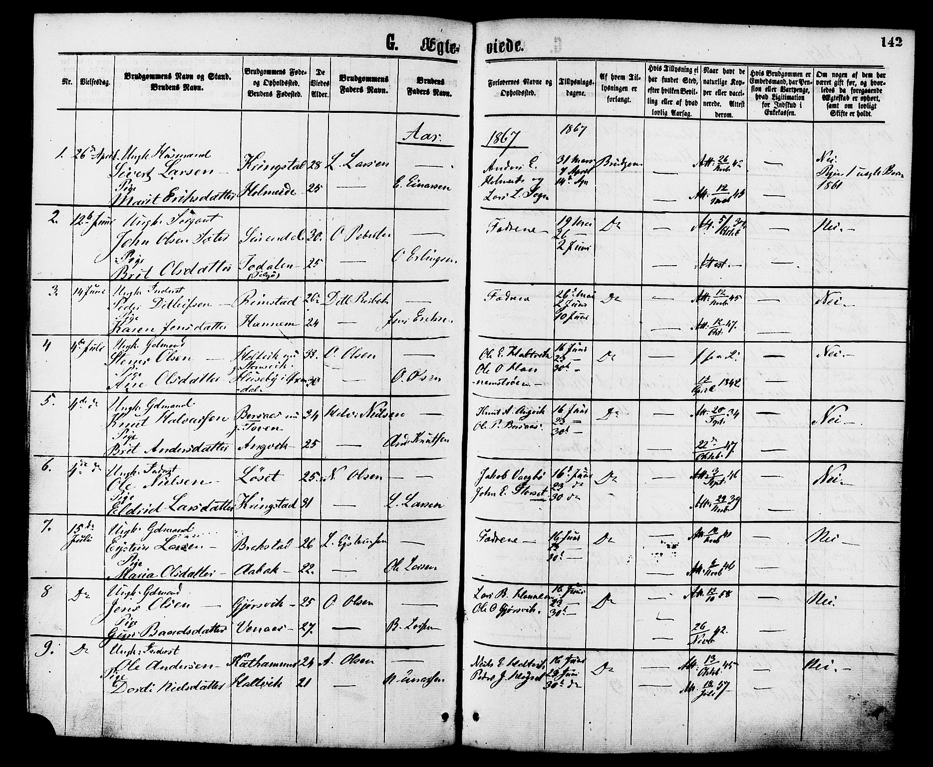 Ministerialprotokoller, klokkerbøker og fødselsregistre - Møre og Romsdal, AV/SAT-A-1454/586/L0986: Ministerialbok nr. 586A12, 1867-1878, s. 142