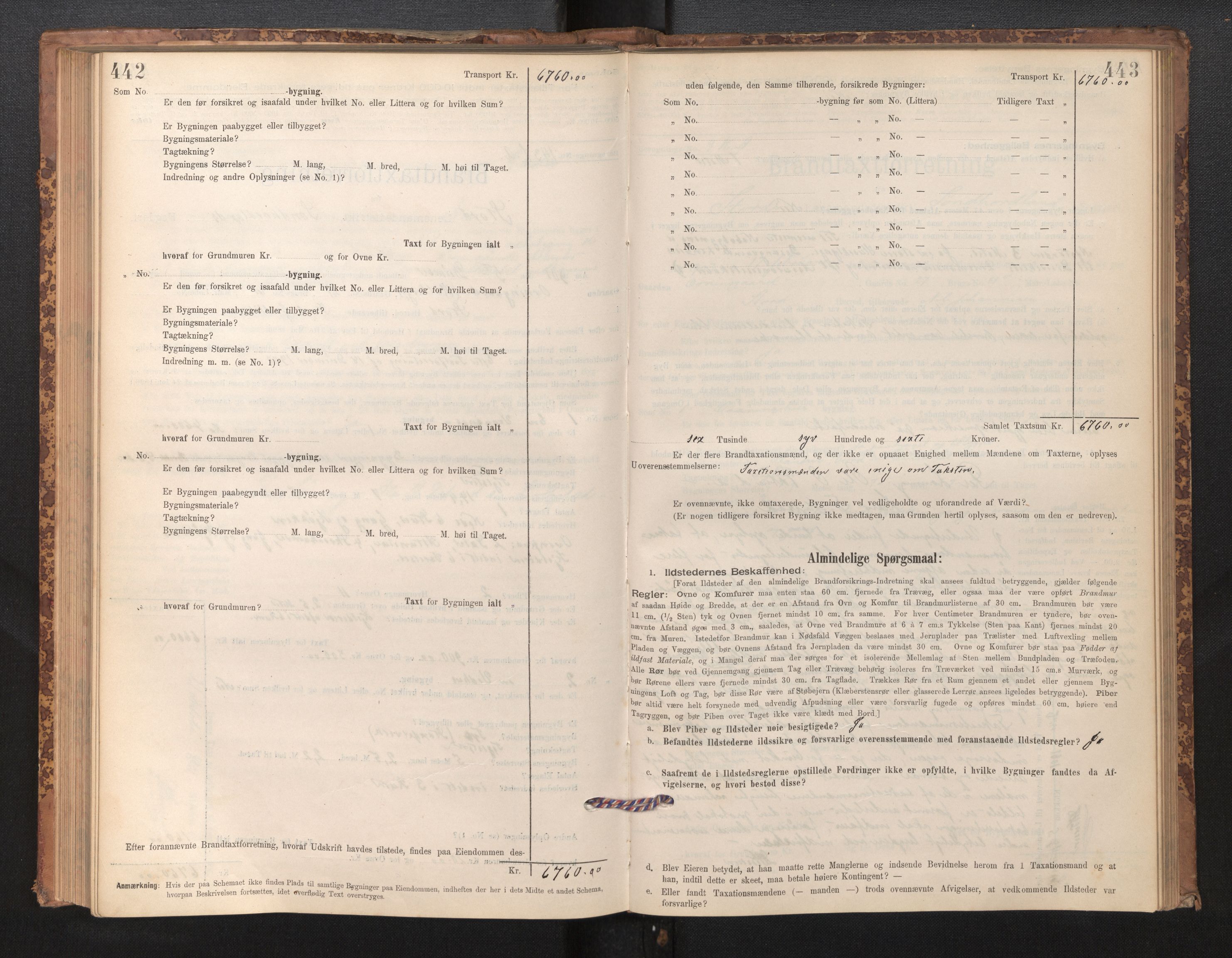 Lensmannen i Stord, SAB/A-35001/0012/L0002: Branntakstprotokoll, skjematakst, 1897-1922, s. 442-443