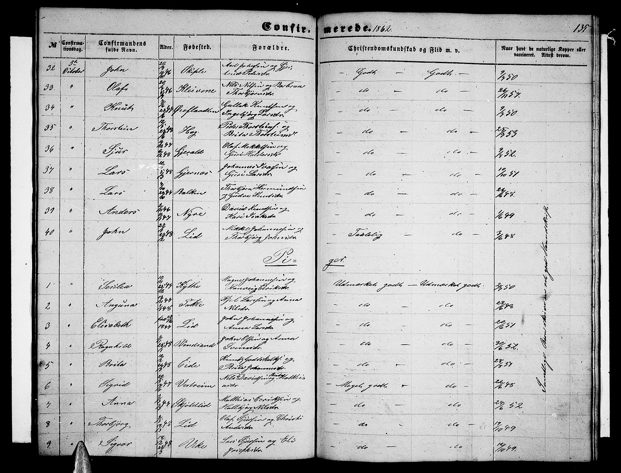 Voss sokneprestembete, AV/SAB-A-79001/H/Hab: Klokkerbok nr. B 1, 1855-1869, s. 135