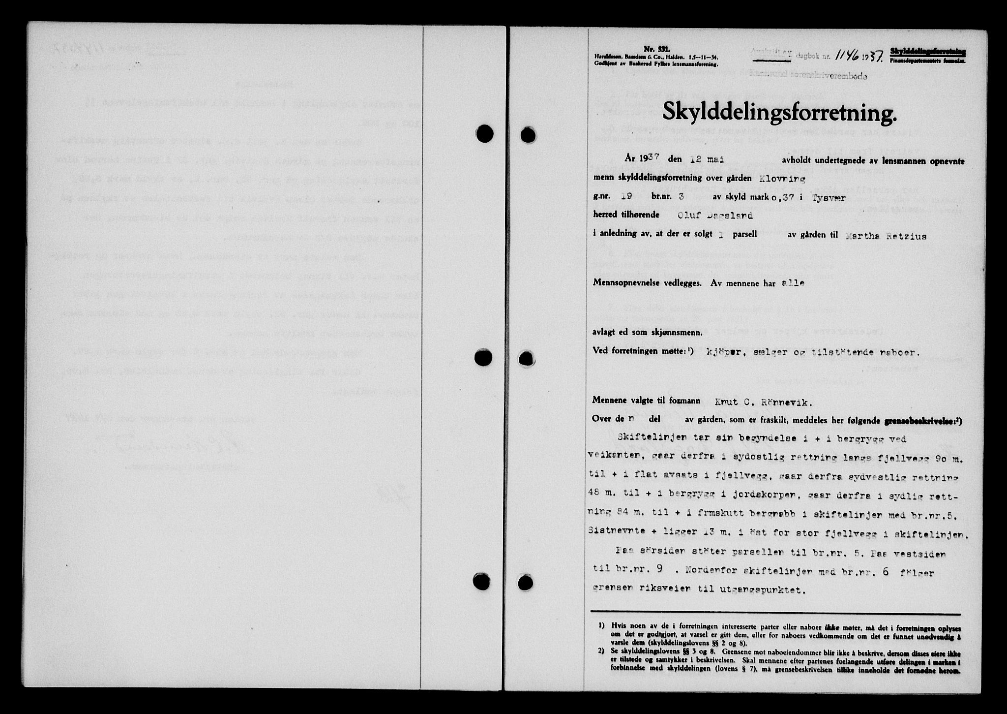 Karmsund sorenskriveri, SAST/A-100311/01/II/IIB/L0068: Pantebok nr. 49A, 1937-1937, Dagboknr: 1146/1937