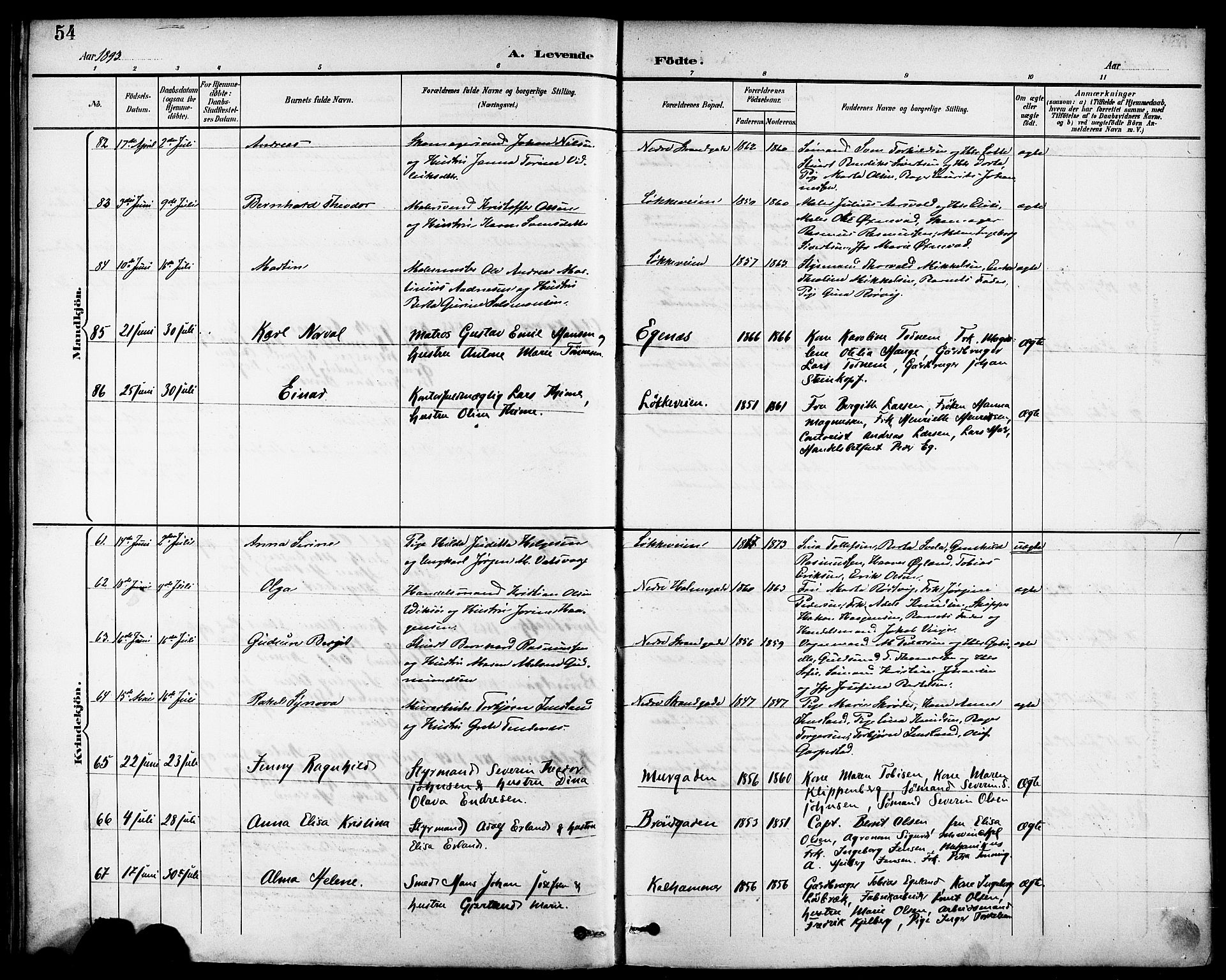 Domkirken sokneprestkontor, AV/SAST-A-101812/001/30/30BB/L0016: Klokkerbok nr. B 16, 1891-1902, s. 54