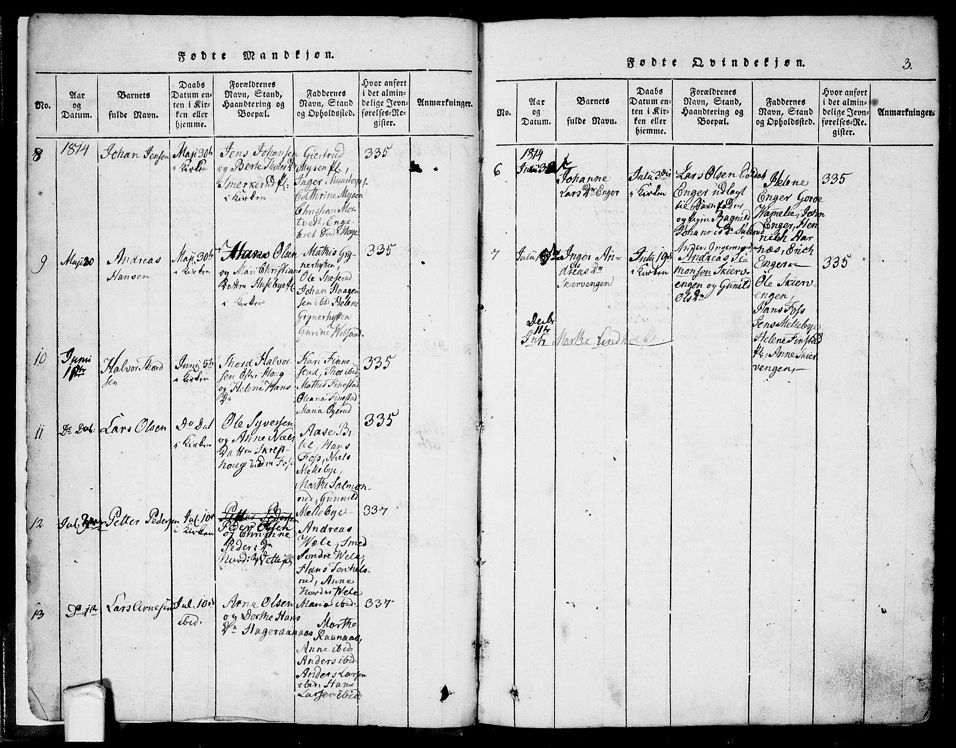 Eidsberg prestekontor Kirkebøker, AV/SAO-A-10905/F/Fa/L0007: Ministerialbok nr. I 7, 1814-1832, s. 3