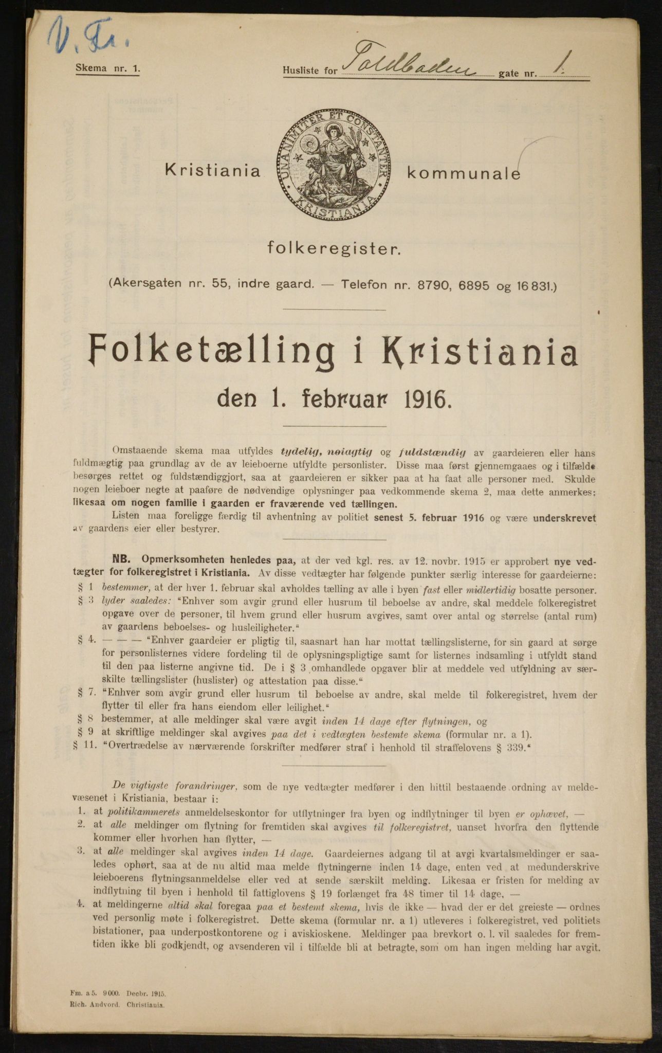 OBA, Kommunal folketelling 1.2.1916 for Kristiania, 1916, s. 116332
