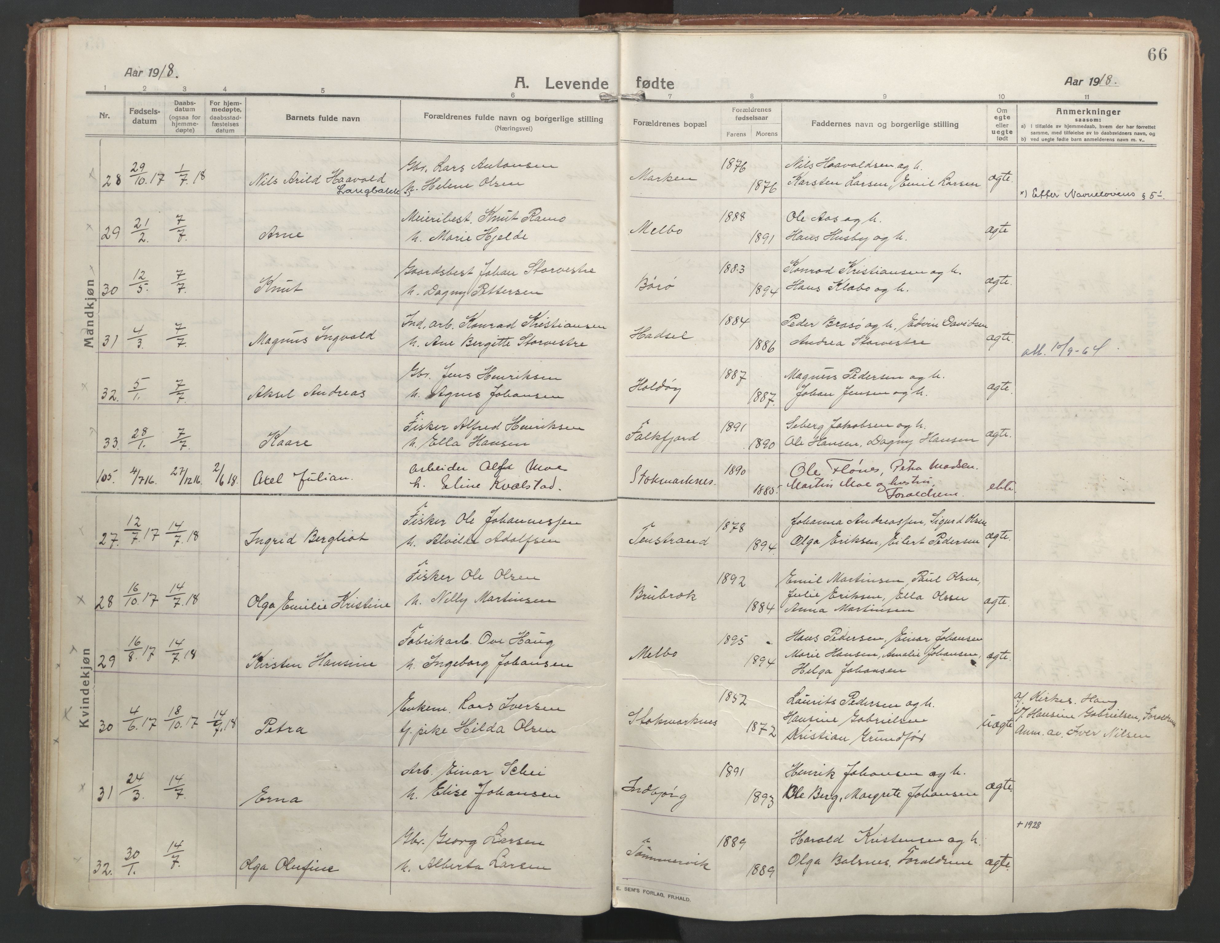 Ministerialprotokoller, klokkerbøker og fødselsregistre - Nordland, AV/SAT-A-1459/888/L1250: Ministerialbok nr. 888A16, 1913-1925, s. 66