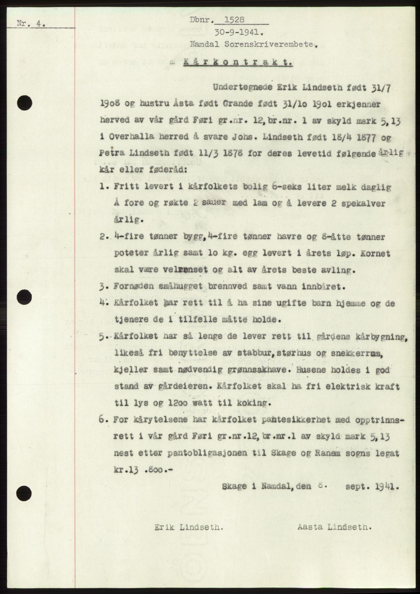 Namdal sorenskriveri, SAT/A-4133/1/2/2C: Pantebok nr. -, 1941-1942, Dagboknr: 1528/1941