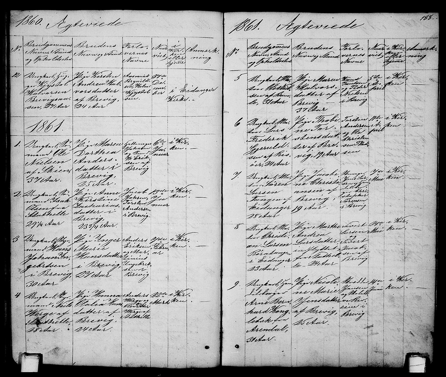 Brevik kirkebøker, AV/SAKO-A-255/G/Ga/L0002: Klokkerbok nr. 2, 1846-1865, s. 188