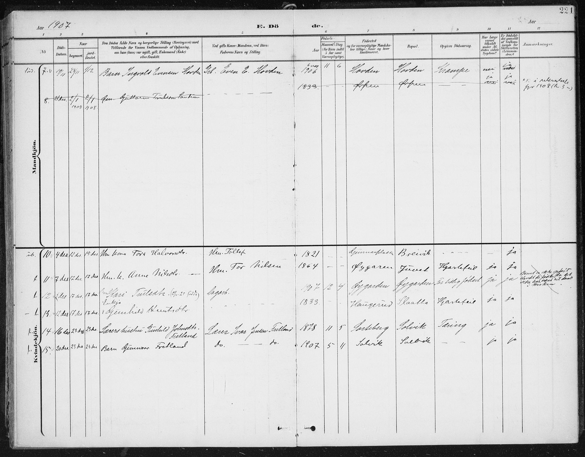 Krødsherad kirkebøker, AV/SAKO-A-19/F/Fa/L0007: Ministerialbok nr. 7, 1900-1915, s. 221