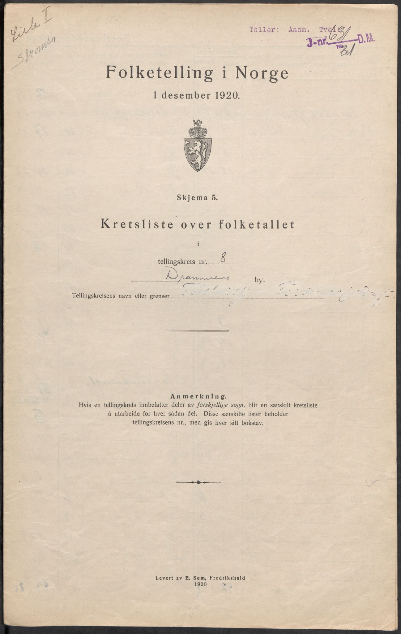 SAKO, Folketelling 1920 for 0602 Drammen kjøpstad, 1920, s. 64