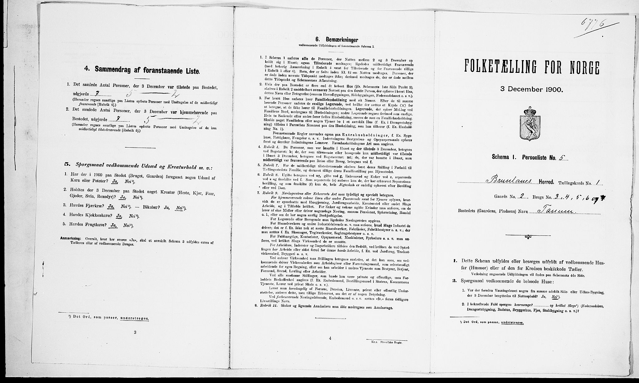 RA, Folketelling 1900 for 0726 Brunlanes herred, 1900, s. 121