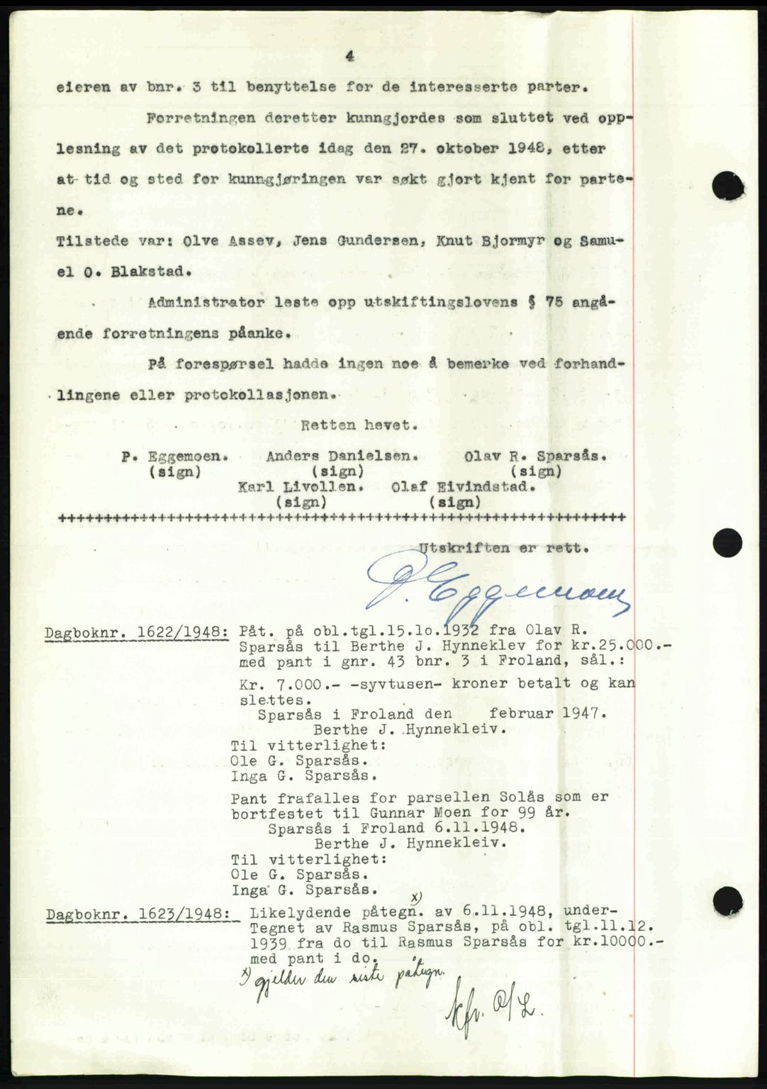 Nedenes sorenskriveri, SAK/1221-0006/G/Gb/Gba/L0059: Pantebok nr. A11, 1948-1948, Dagboknr: 1621/1948