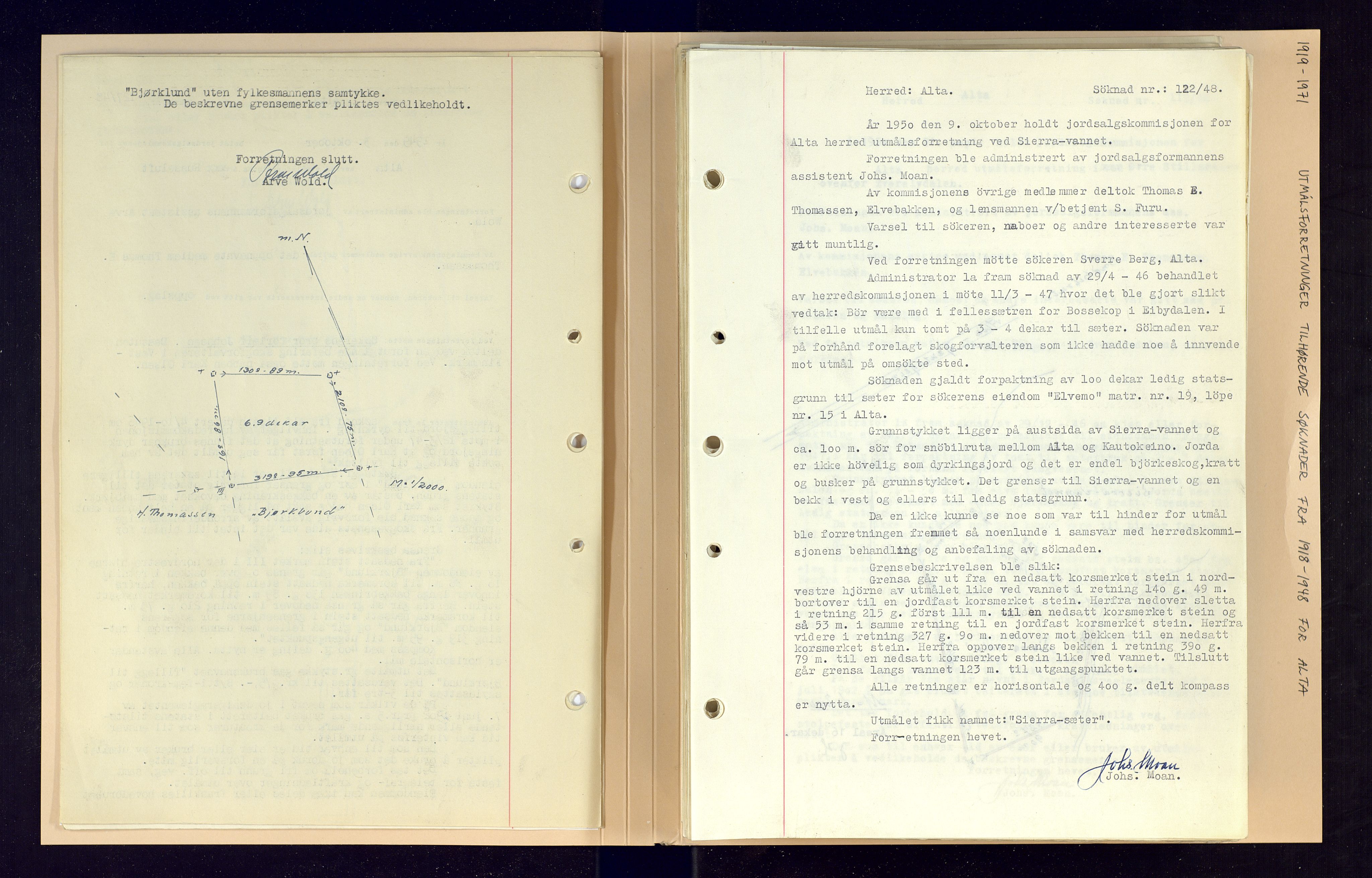 Finnmark jordsalgskommisjon/jordsalgskontor og Statskog SF Finnmark jordsalgskontor, AV/SATØ-S-1443/O/Oa/L0003: Utmålsforretninger i Alta, 1919-1981, s. 8