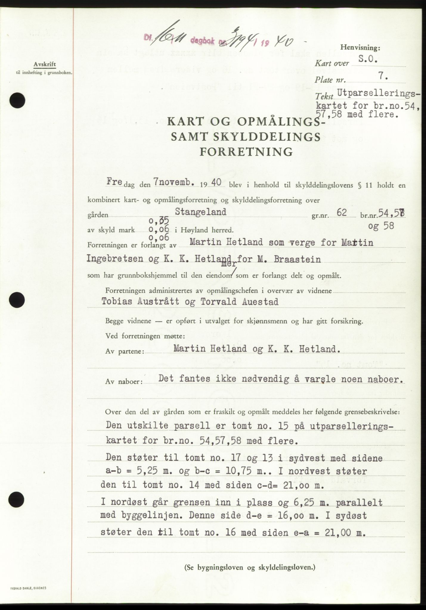 Jæren sorenskriveri, SAST/A-100310/03/G/Gba/L0078: Pantebok, 1940-1940, Dagboknr: 3194/1940
