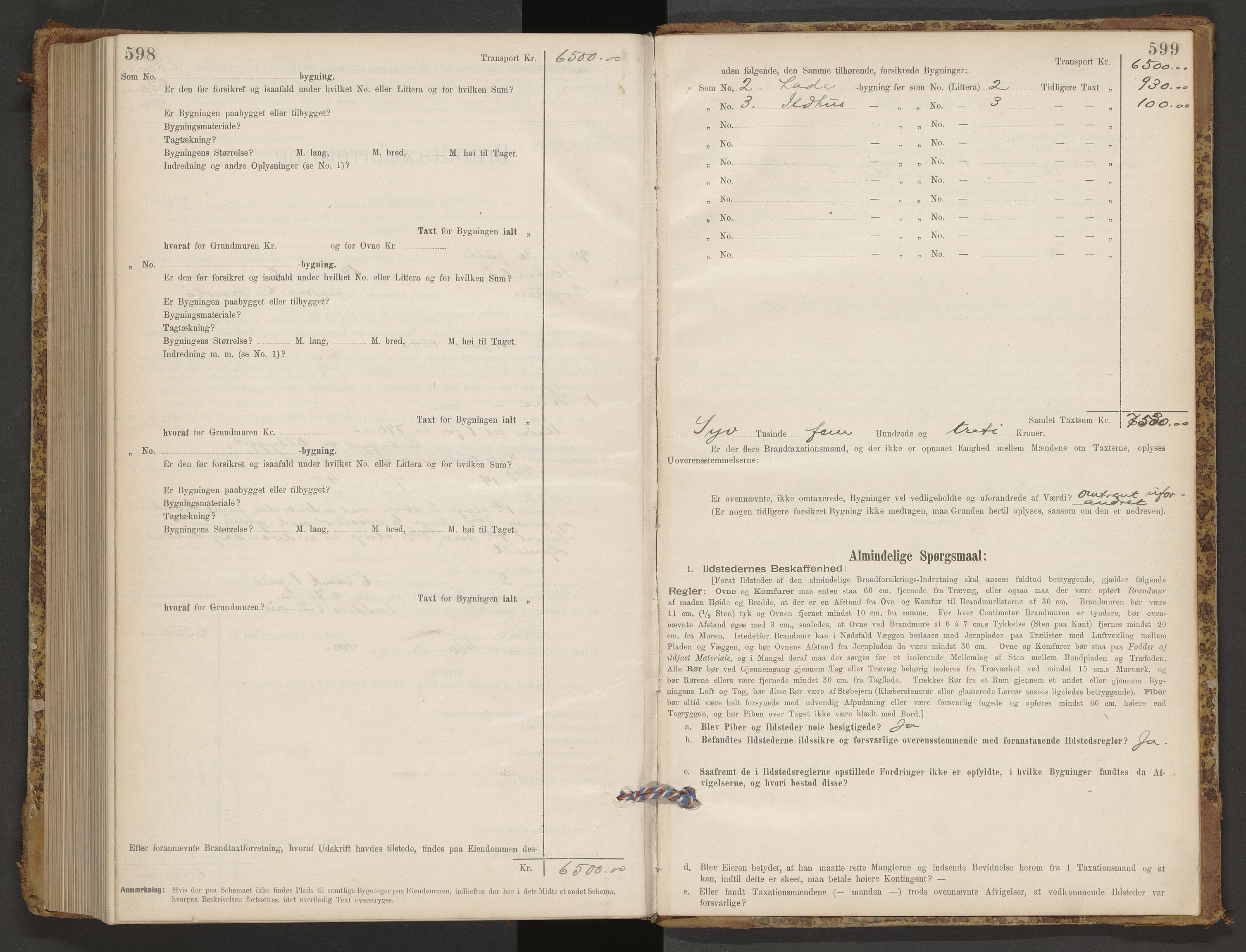 Norges Brannkasse Romsdal, AV/SAT-A-5499/Fb/L0001: Branntakstprotokoll, 1895-1915, s. 598-599