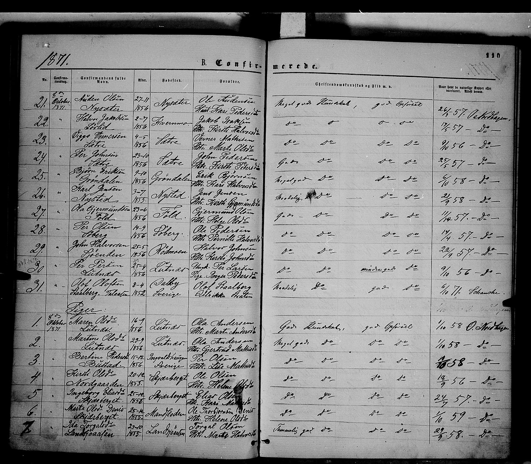 Trysil prestekontor, AV/SAH-PREST-046/H/Ha/Haa/L0006: Ministerialbok nr. 6, 1866-1873, s. 110