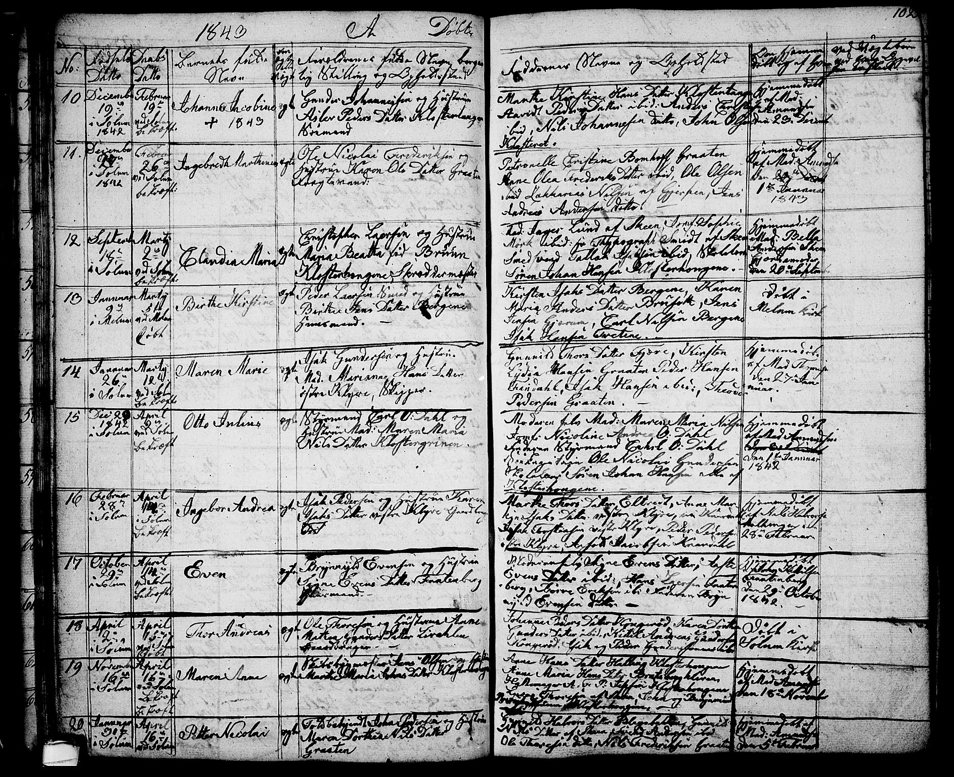 Solum kirkebøker, SAKO/A-306/G/Ga/L0002: Klokkerbok nr. I 2, 1834-1848, s. 102