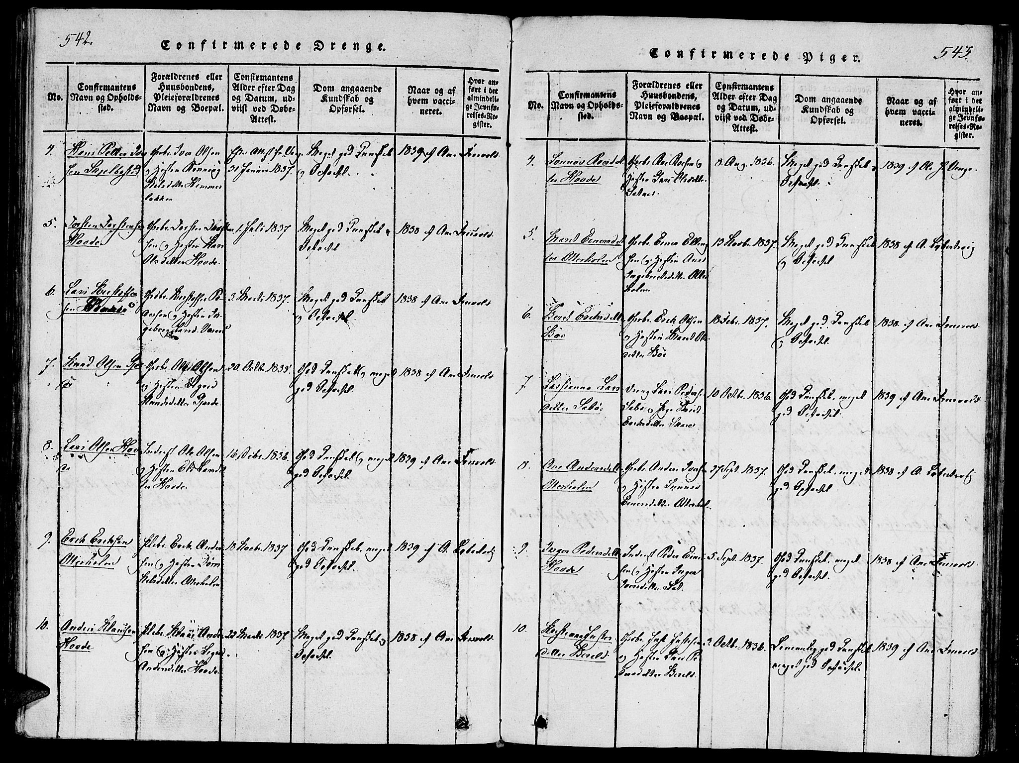 Ministerialprotokoller, klokkerbøker og fødselsregistre - Møre og Romsdal, SAT/A-1454/543/L0561: Ministerialbok nr. 543A01, 1818-1853, s. 542-543