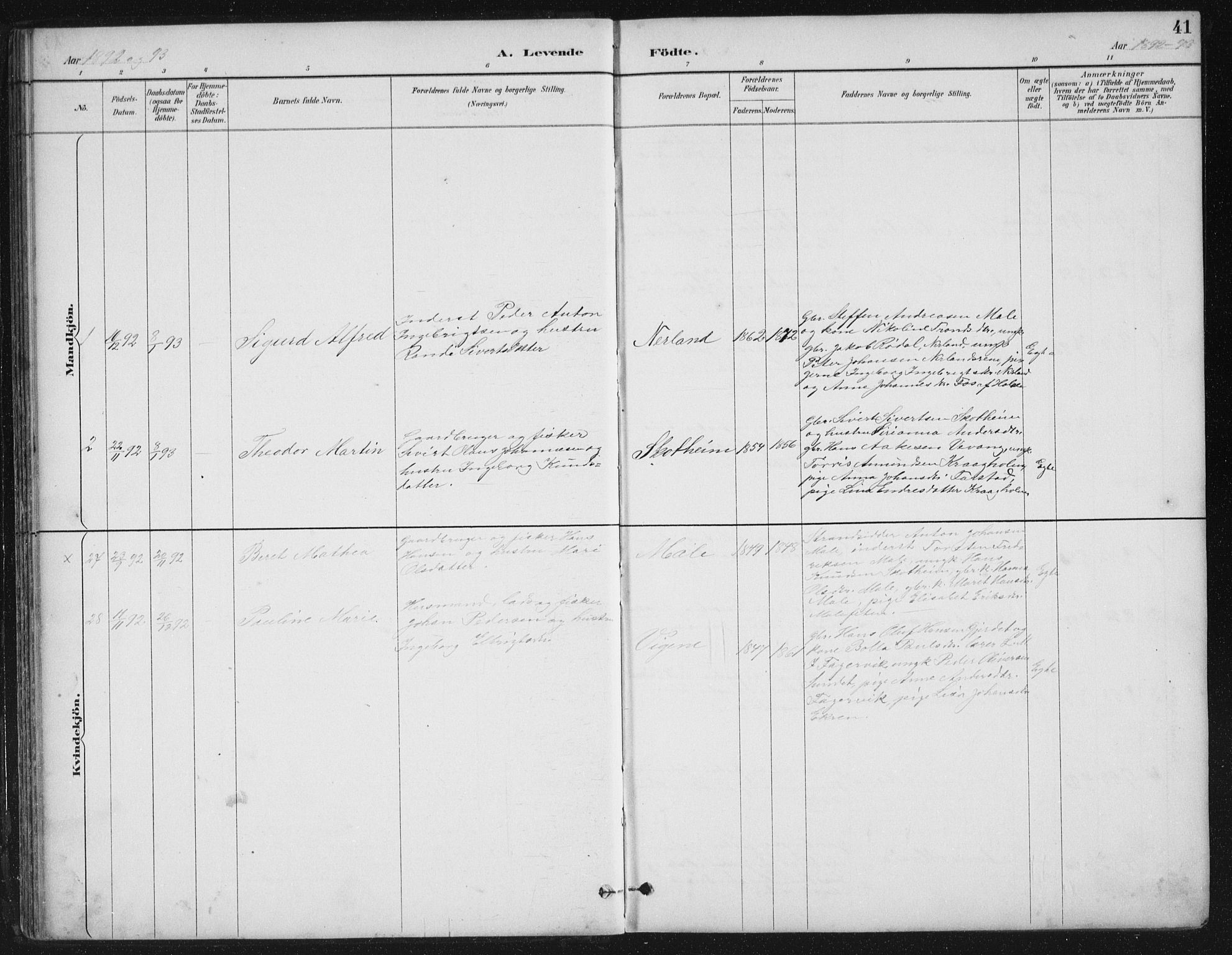 Ministerialprotokoller, klokkerbøker og fødselsregistre - Møre og Romsdal, AV/SAT-A-1454/567/L0783: Klokkerbok nr. 567C03, 1887-1903, s. 41