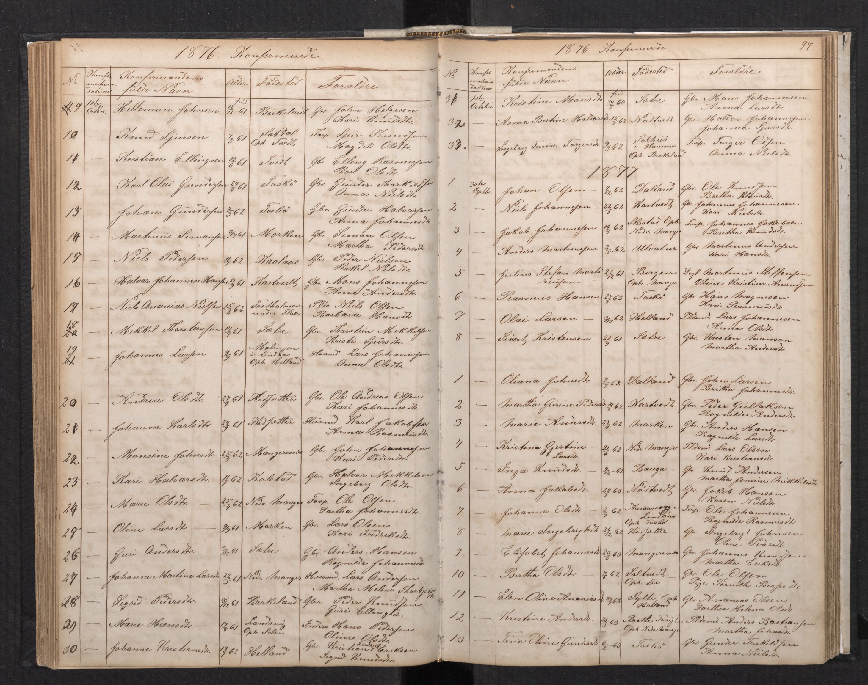 Manger sokneprestembete, AV/SAB-A-76801/H/Hab: Klokkerbok nr. A 1, 1874-1901, s. 96b-97a