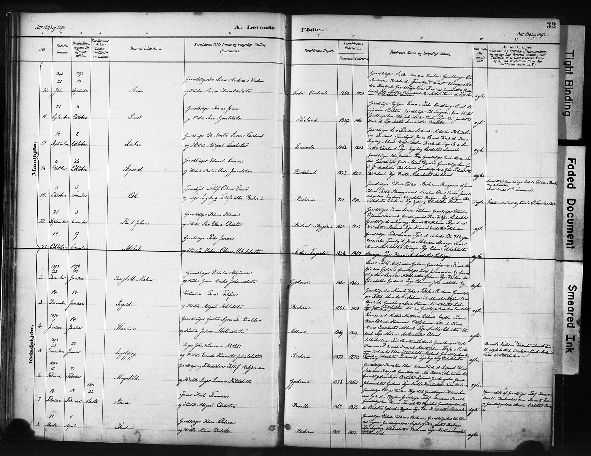 Helleland sokneprestkontor, AV/SAST-A-101810: Ministerialbok nr. A 9, 1887-1908, s. 32
