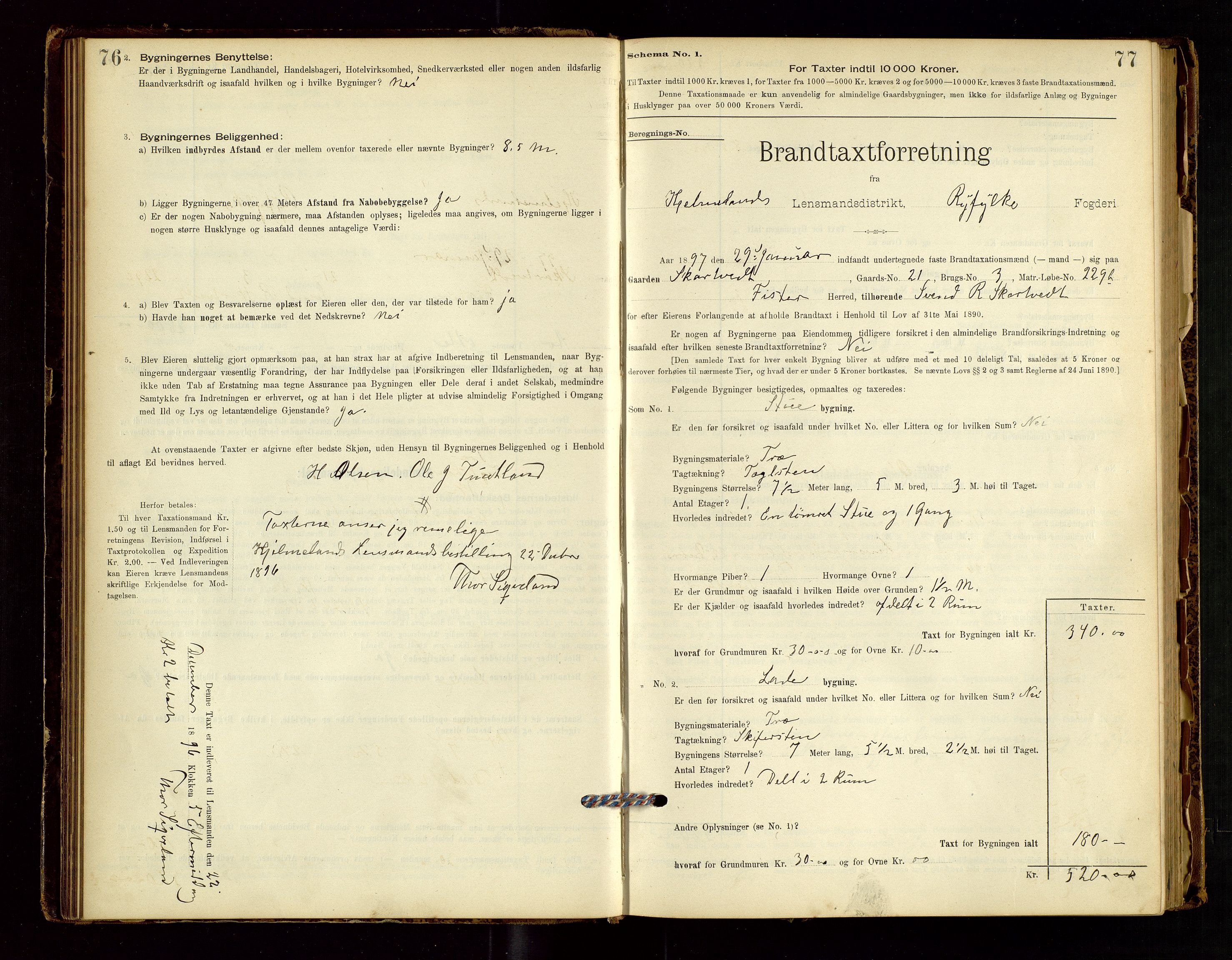 Hjelmeland lensmannskontor, SAST/A-100439/Gob/L0001: "Brandtaxationsprotokol", 1895-1932, s. 76-77