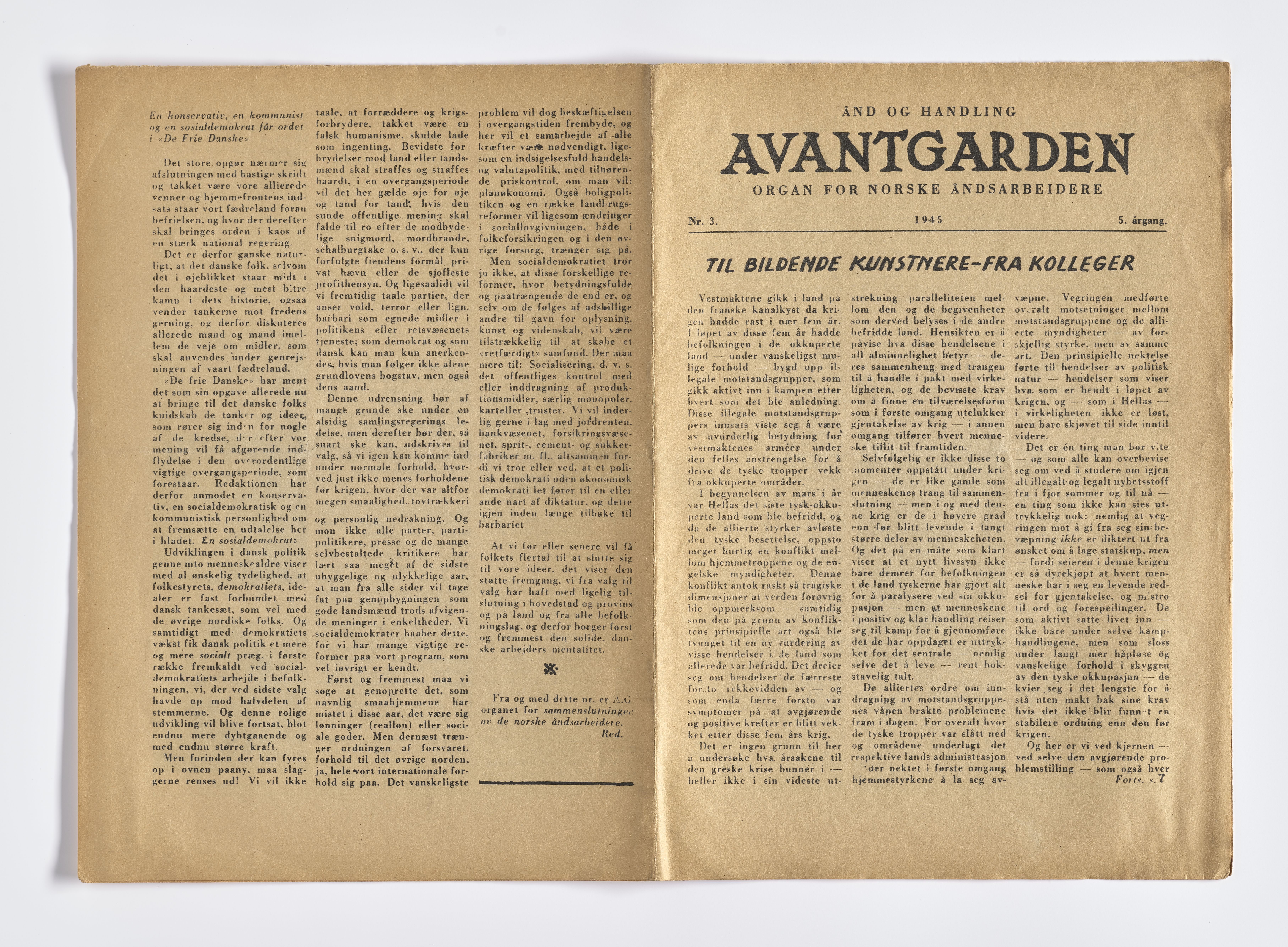 Thomas Rønnow, AFM/GRI-1014/Z/Za/L0001/0005: Pampletter og avis / Avantgarden, 1945