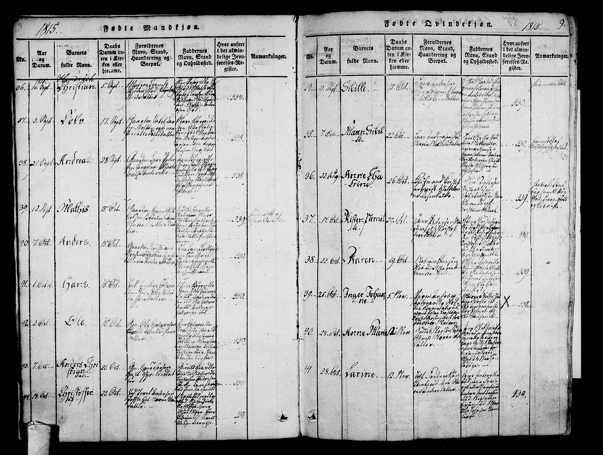 Sandar kirkebøker, AV/SAKO-A-243/F/Fa/L0004: Ministerialbok nr. 4, 1814-1832, s. 9