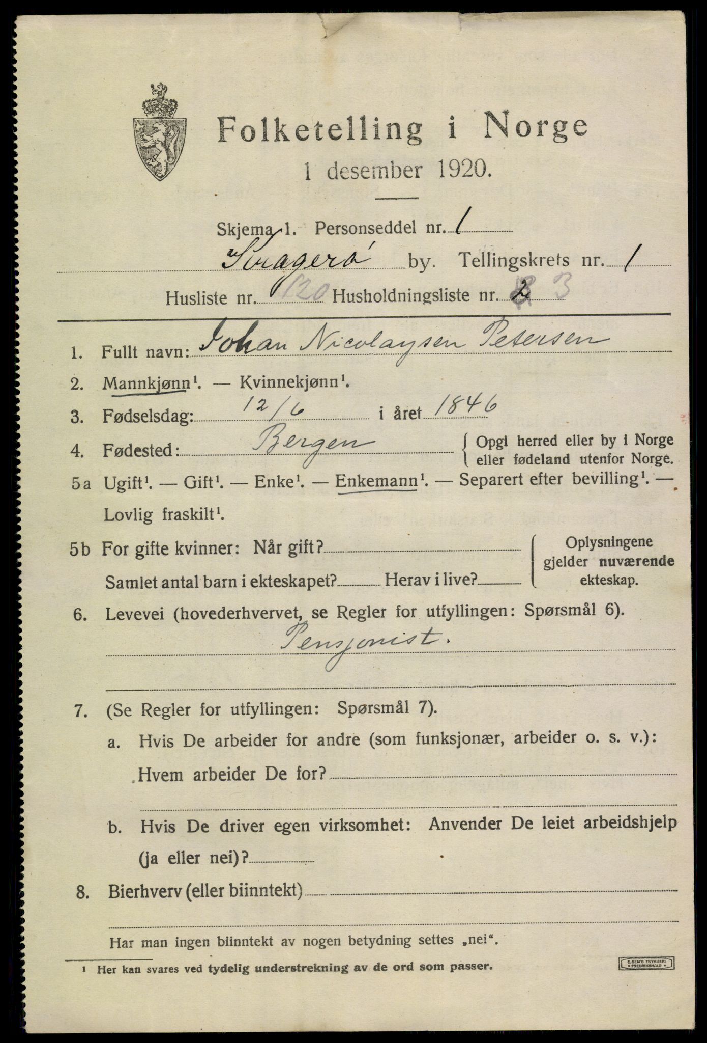 SAKO, Folketelling 1920 for 0801 Kragerø kjøpstad, 1920, s. 11085