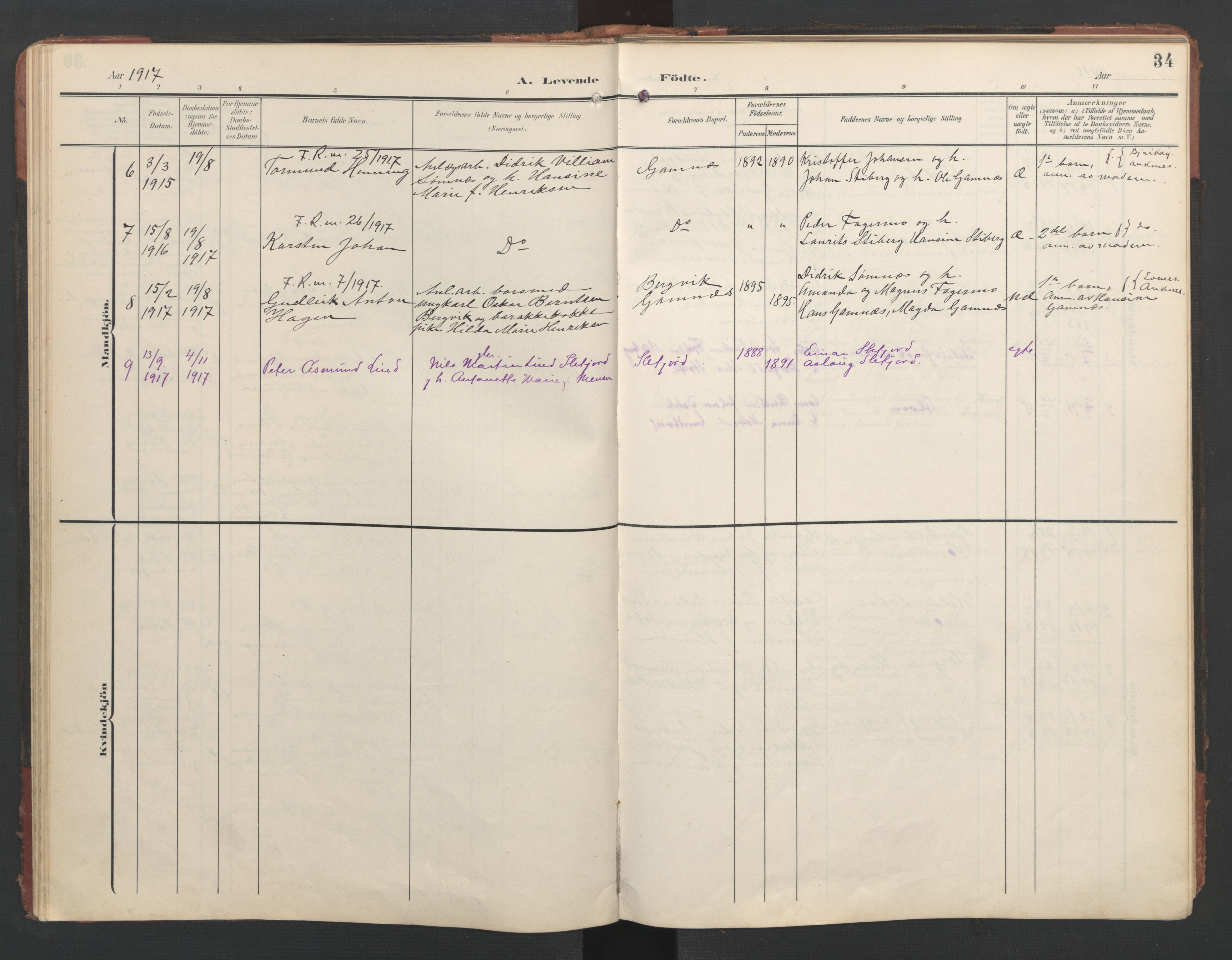 Ministerialprotokoller, klokkerbøker og fødselsregistre - Nordland, AV/SAT-A-1459/867/L0966: Klokkerbok nr. 867C01, 1904-1952, s. 34