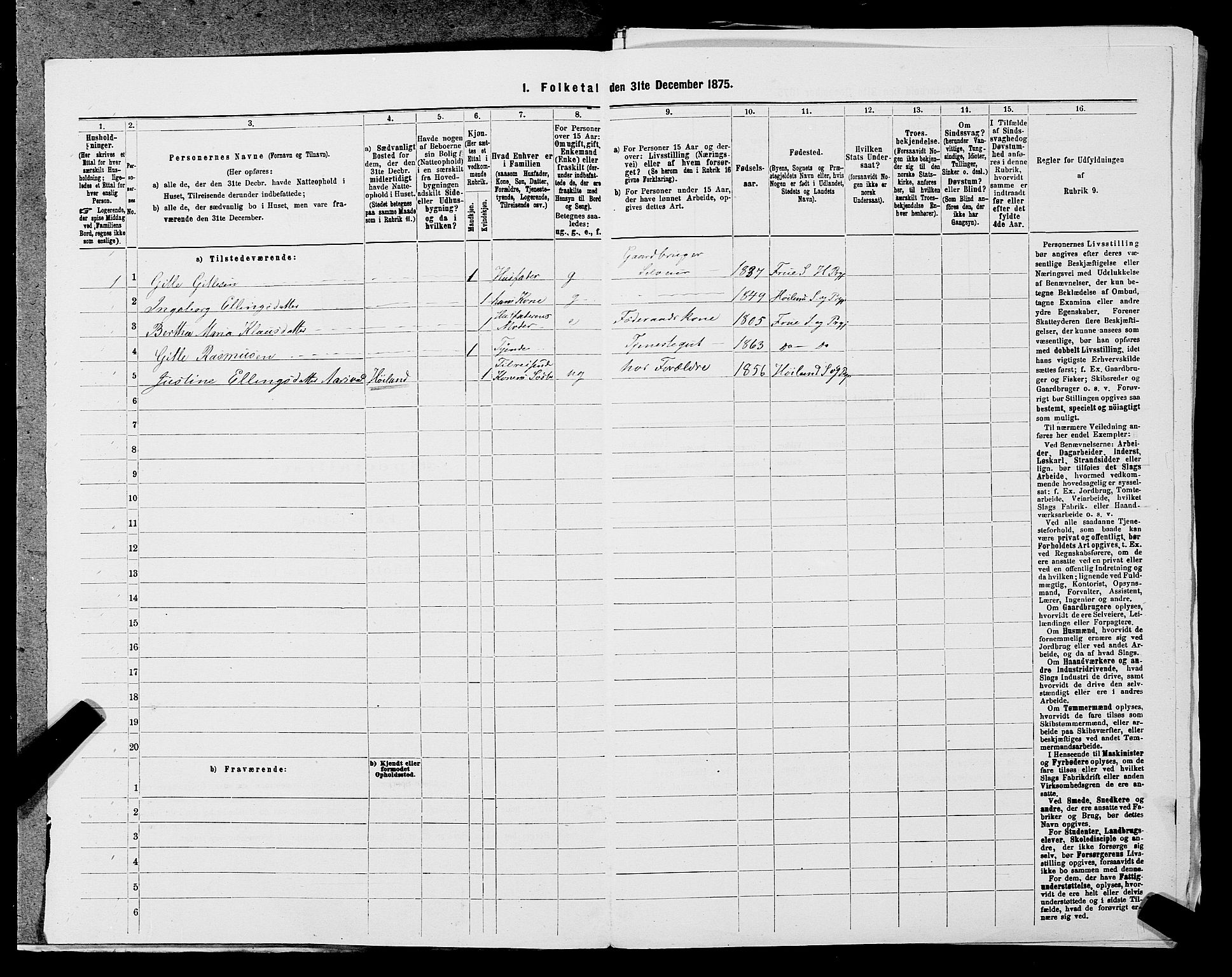 SAST, Folketelling 1875 for 1123L Høyland prestegjeld, Høyland sokn, 1875, s. 964