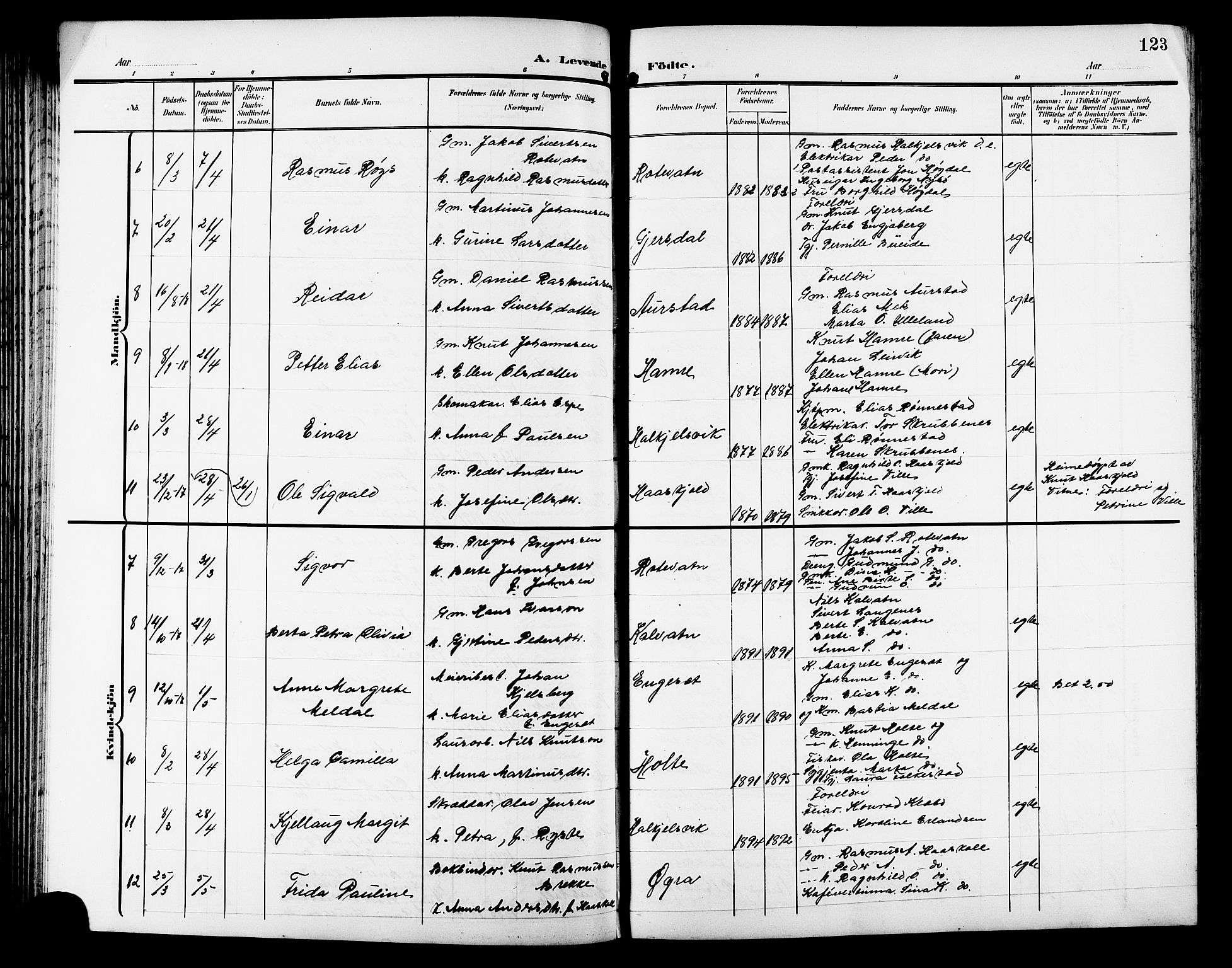 Ministerialprotokoller, klokkerbøker og fødselsregistre - Møre og Romsdal, SAT/A-1454/511/L0159: Klokkerbok nr. 511C05, 1902-1920, s. 123