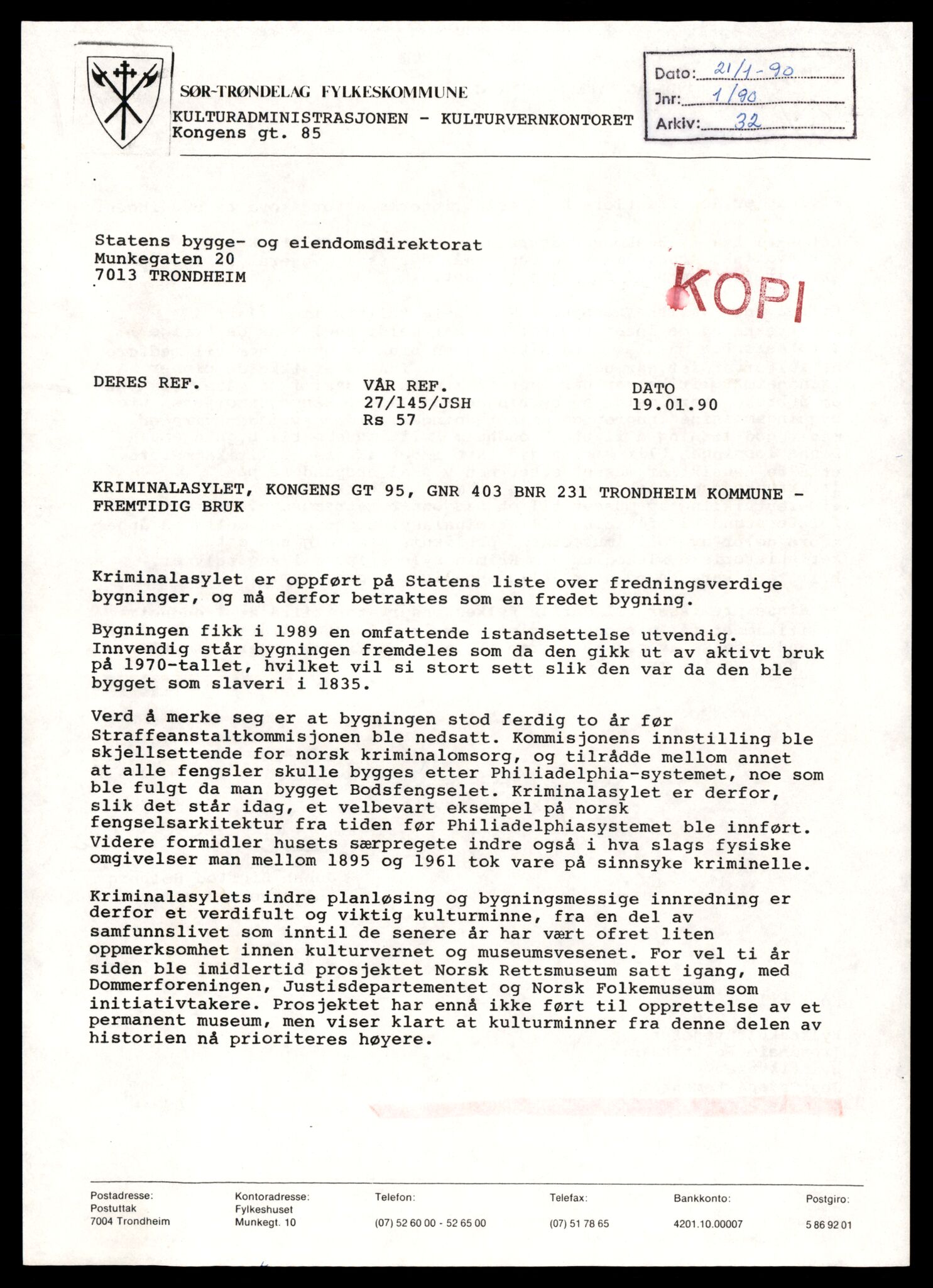 Fortidsminneforeningen, Den trønderske avdeling, AV/SAT-PA-0592/D/Da/L0032: Sakarkiv etter nøkkel