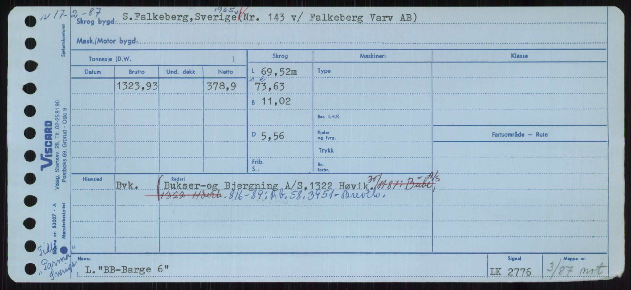 Sjøfartsdirektoratet med forløpere, Skipsmålingen, RA/S-1627/H/Hc/L0001: Lektere, A-Y, s. 17