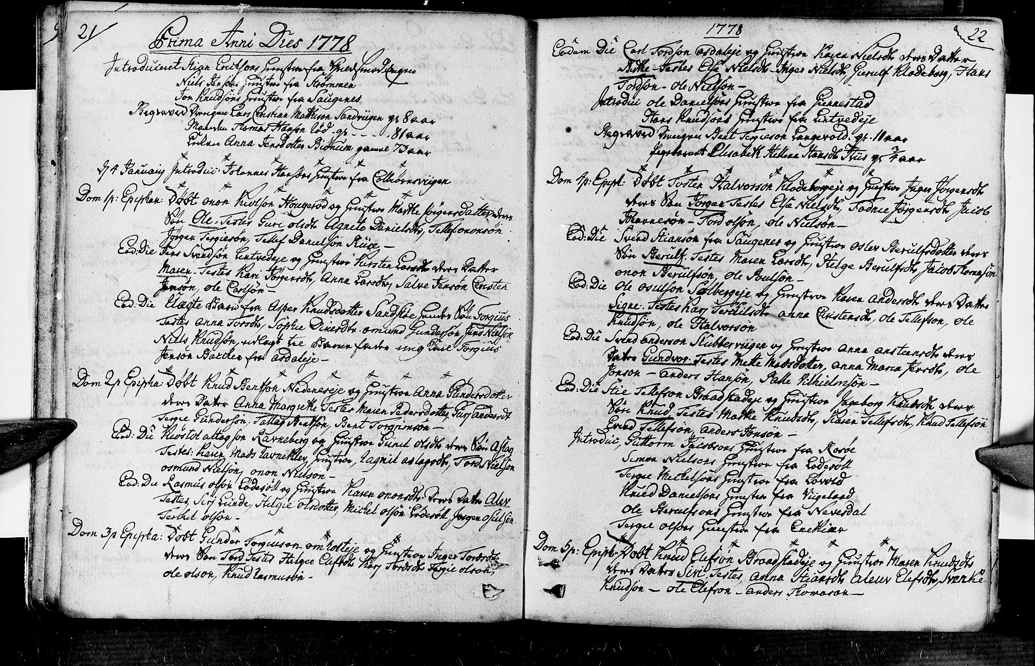 Øyestad sokneprestkontor, AV/SAK-1111-0049/F/Fa/L0008: Ministerialbok nr. A 8, 1777-1804, s. 21-22