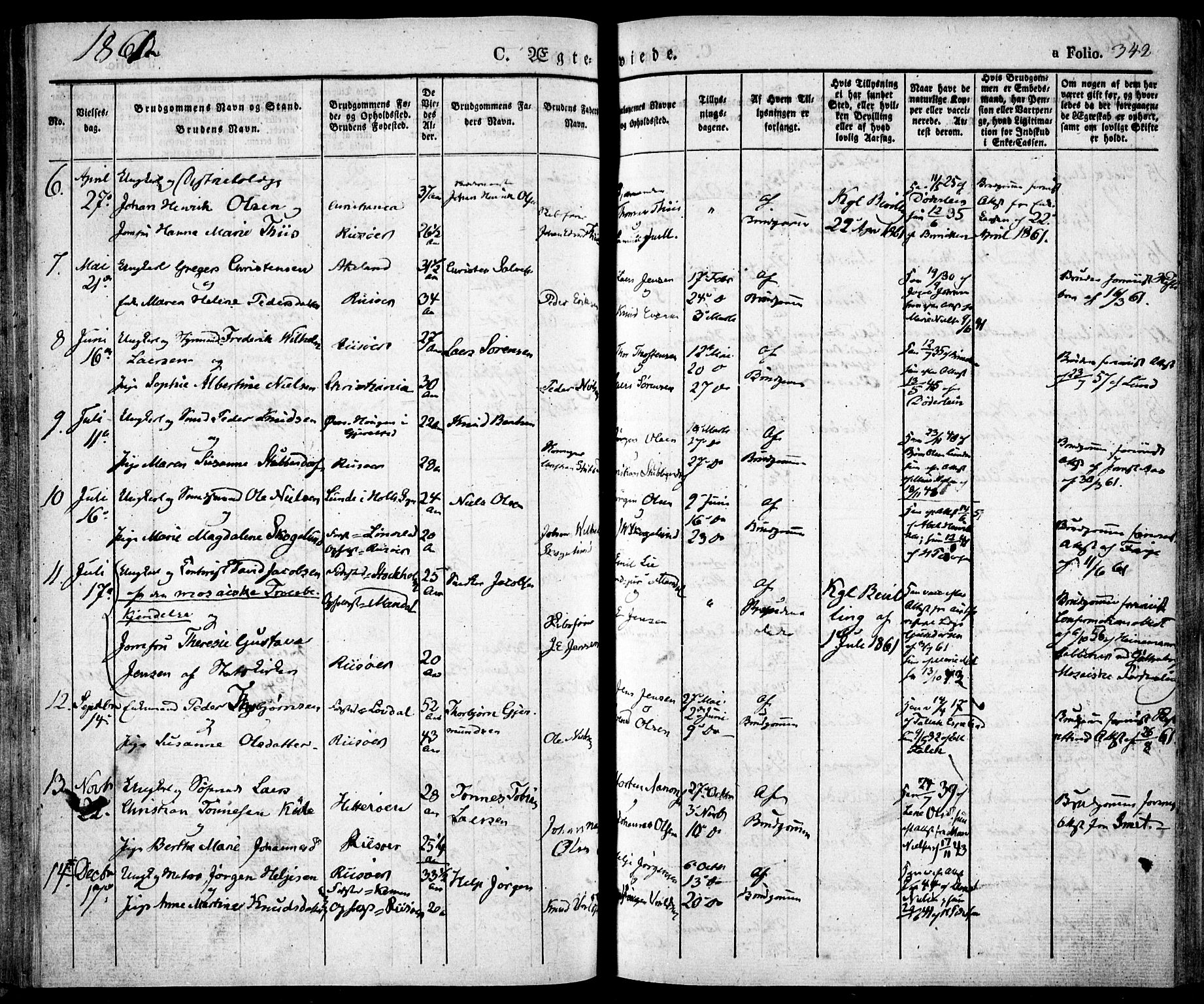 Risør sokneprestkontor, AV/SAK-1111-0035/F/Fa/L0003: Ministerialbok nr. A 3, 1838-1864, s. 342