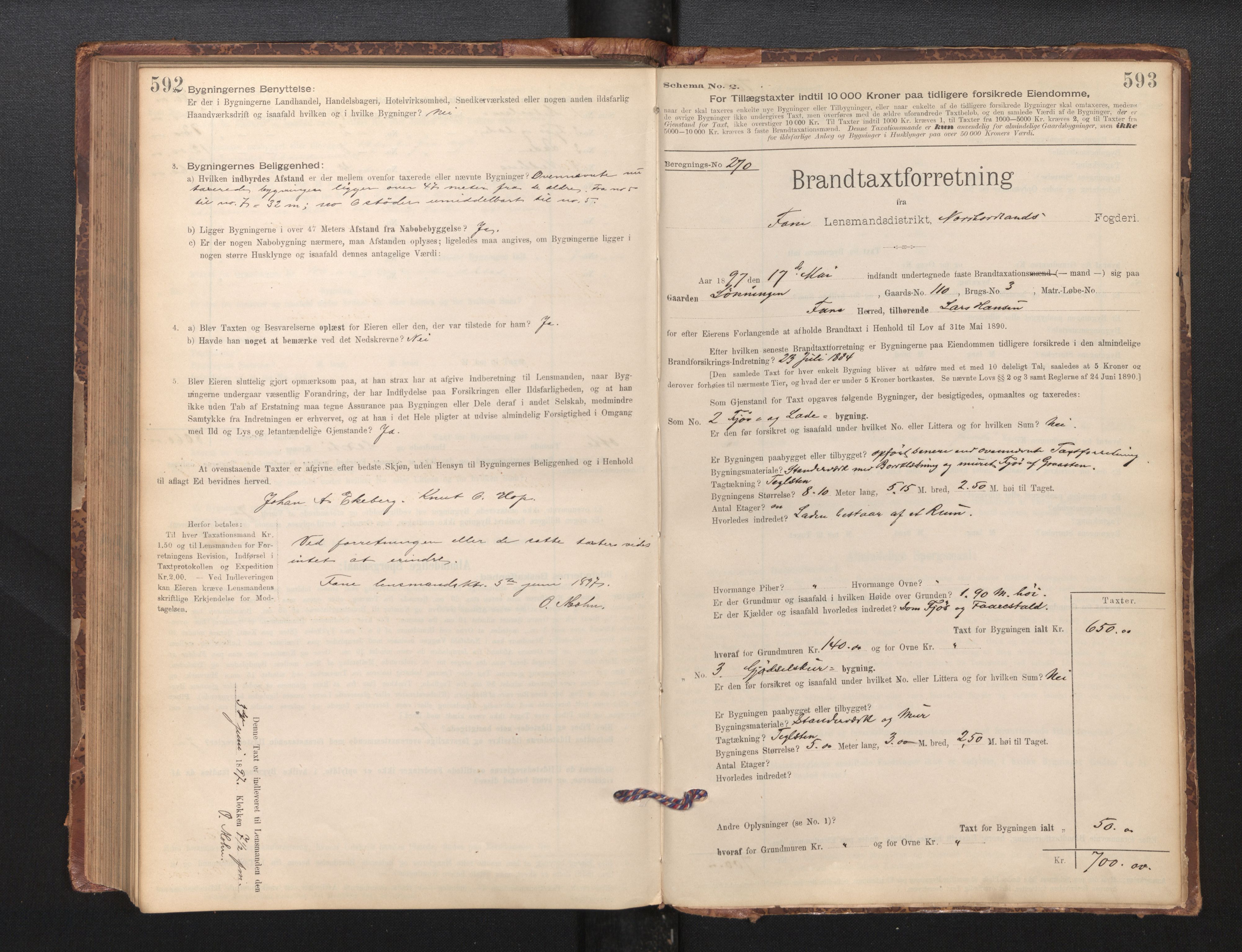Lensmannen i Fana, AV/SAB-A-31801/0012/L0016: Branntakstprotokoll skjematakst, 1895-1902, s. 592-593